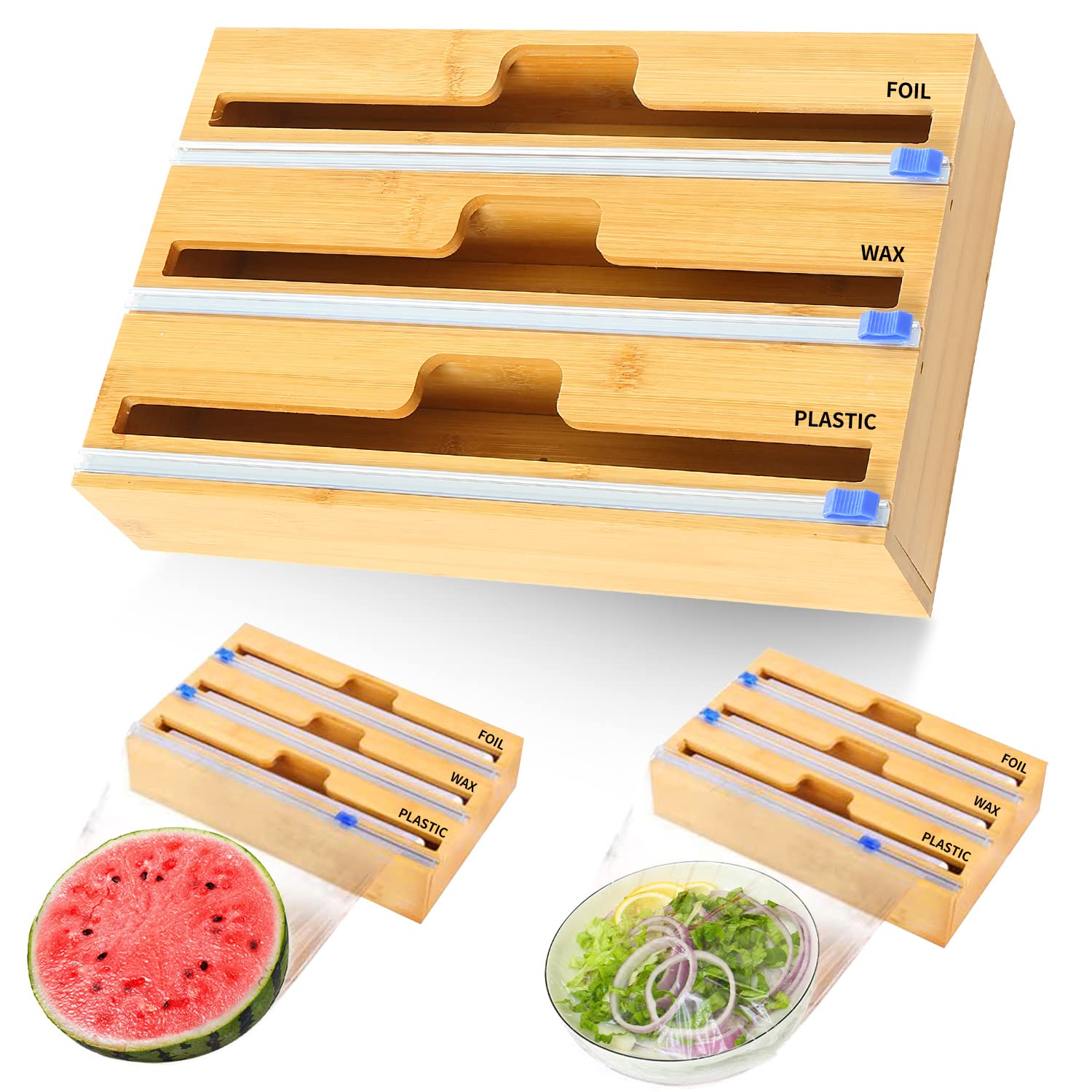 Buy XULIANYI 3 in 1 Bamboo Plastic Wrap Dispenser with Slide Cutter