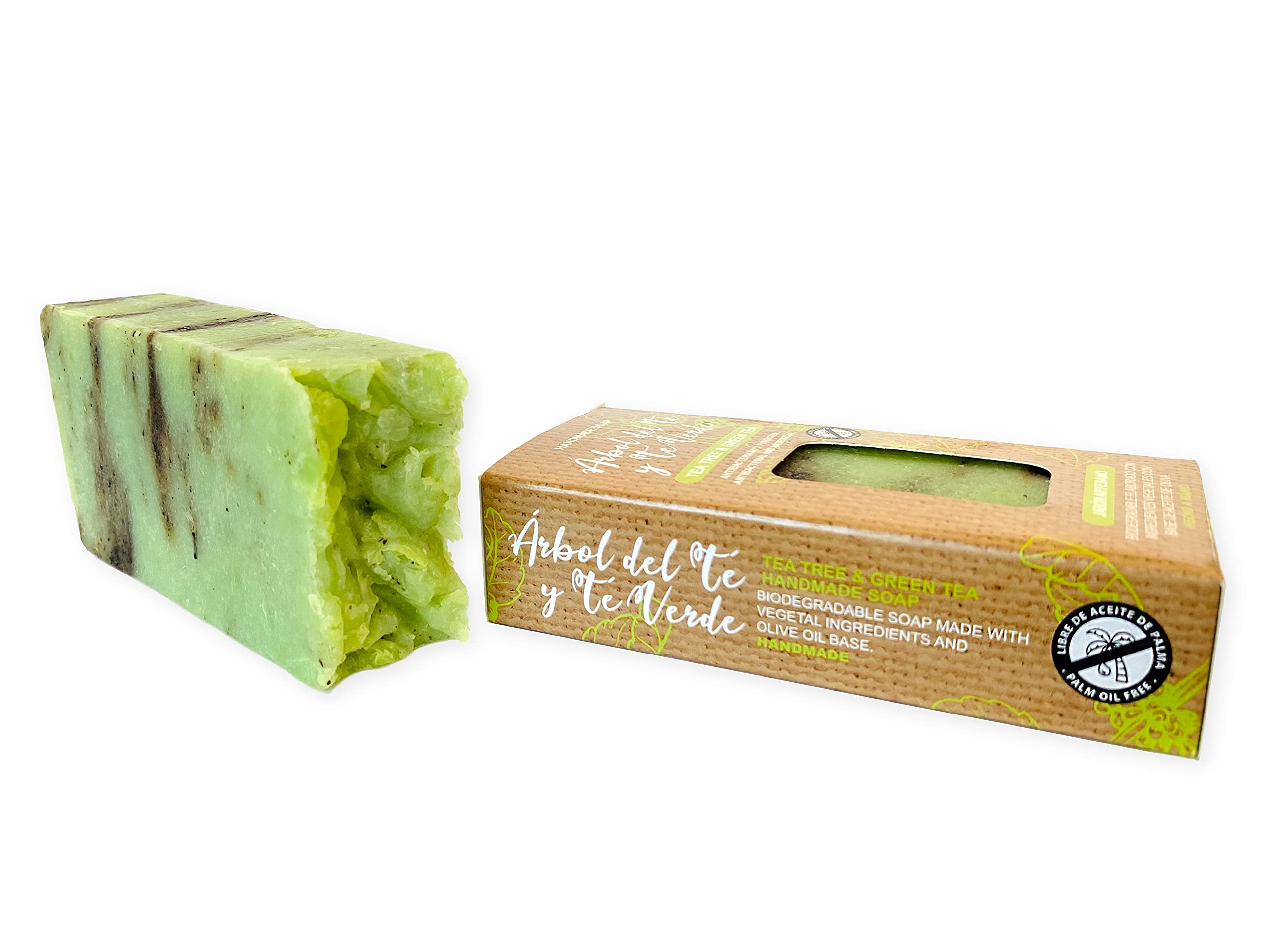 Jabón Natural de Arbol de Té - Jabon de Manos, Cuerpo, y Cara Antibacteriano y Fungicida, Pastilla Sólida Ecológica y Artesanal, Vegano y Sin Aceite de Palma (100 g)