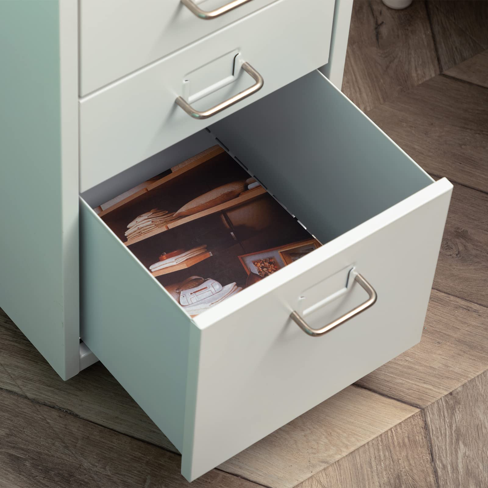 HollyHOME Caisson Métallique à 5 Tiroirs, Organisateur de Classement Roulant pour Bureau, Meuble de Rangement Moderne avec roulettes pour Maison et Bureau, Blanc