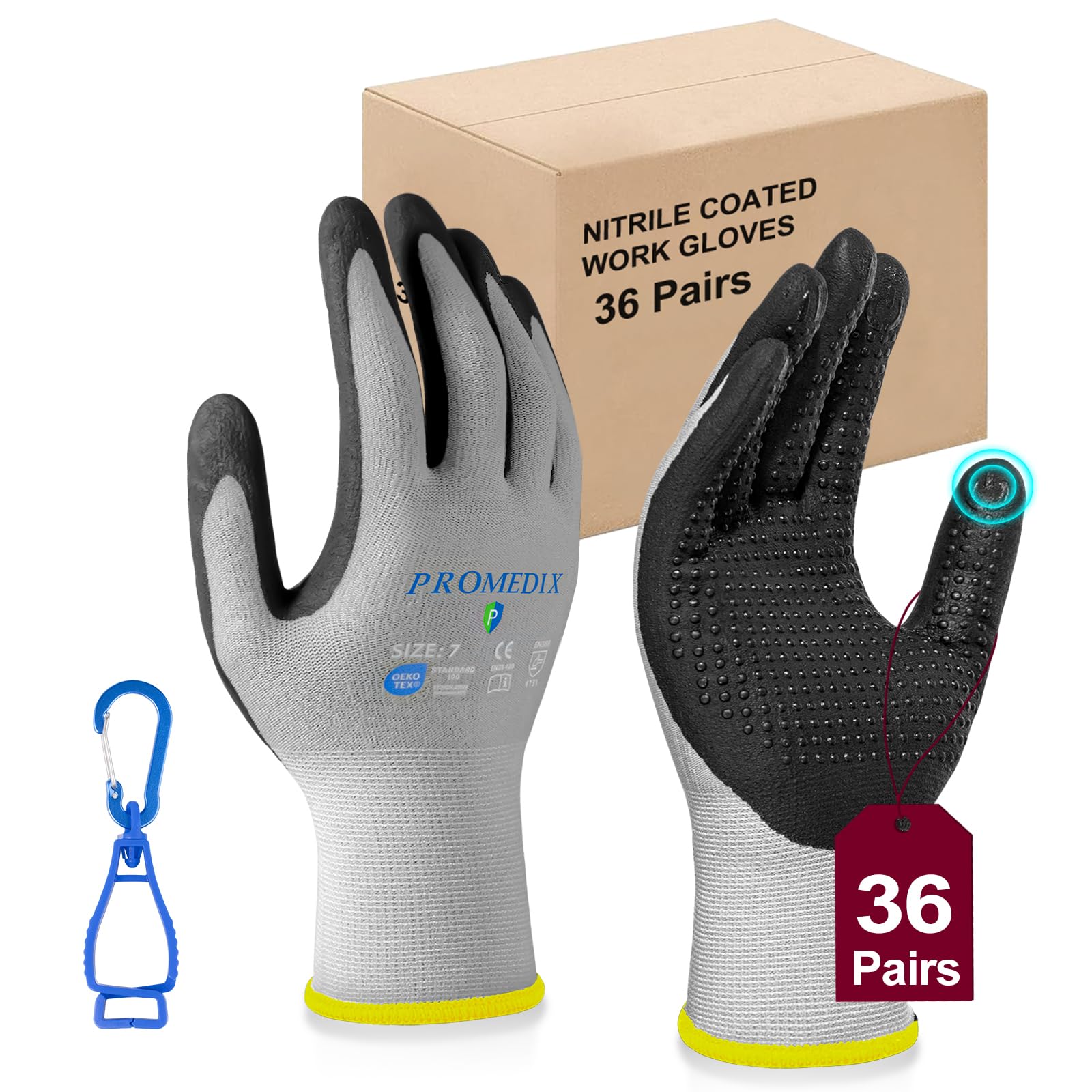 PROMEDIX P Mens Work Gloves,MicroFoam Nitrile Coated Work Gloves,Seamless Knit Nylon&Spandex Safety Gardening Gloves