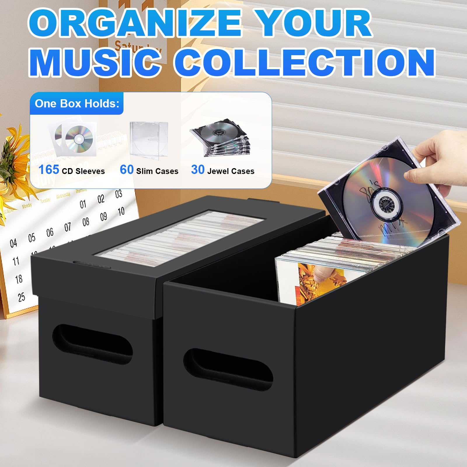 6 Pack CD Storage Boxes with PVC Clear Lid, Portable Cardbord CD Storage 13"×6"×6" DVD Case Holder Stackable DVD Storage Box Each Hold Up to 30 DVDs in Full Jewel Cases for DVDs, CDs - 4