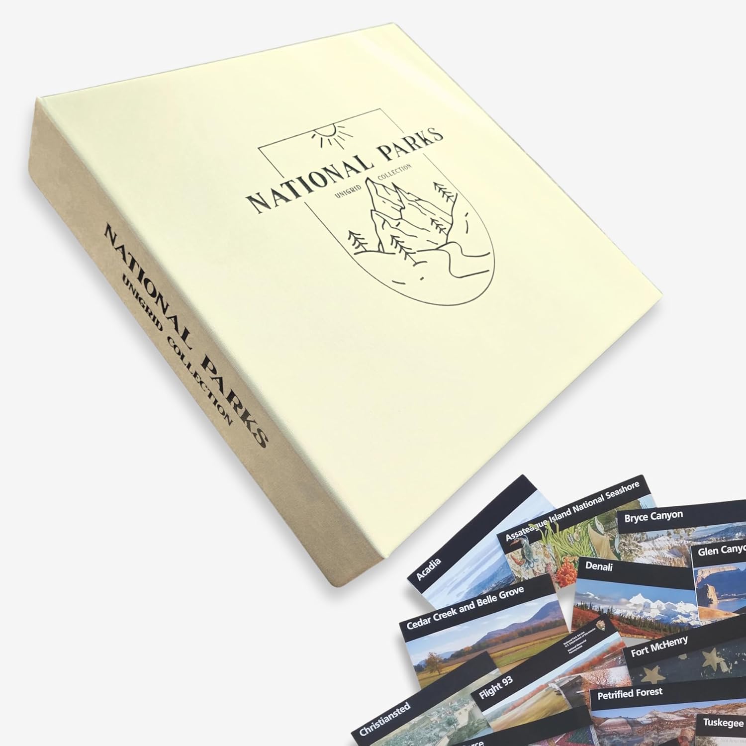 National Park Map Unigrid Album – Linen Bound Binder with 10 Vinyl Sheet Protectors | Map Storage & Travel Keepsake Scrapbook | Adventure Memory Book