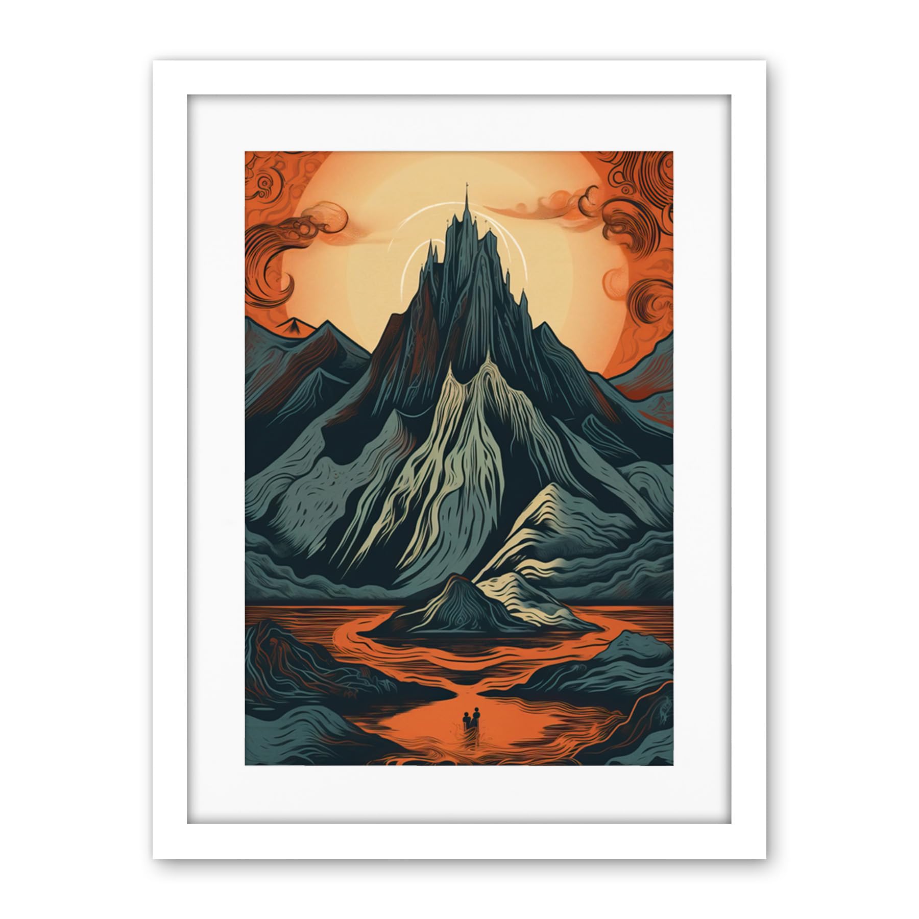 Artery8 Erebor The Lonely Mountain Landscape Illustration Artwork Framed Wall Art Print 18X24 Inch