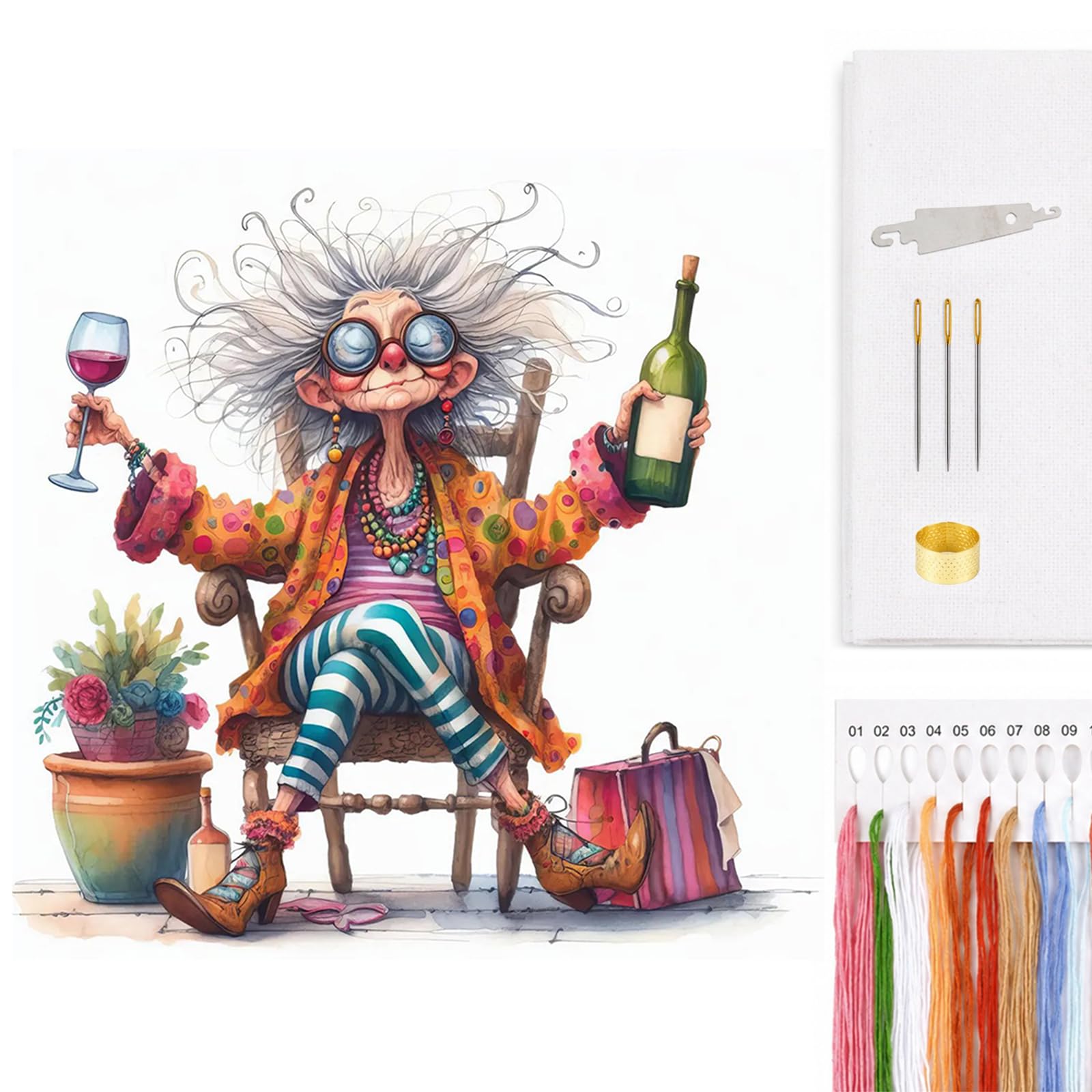 POETRYDRAW Grandma Full 11CT 3 Strands DIY Counted Embroidery Needlepoint Starter Kits 15.75x15.75inch Cross Stitch Art and Crafts Kits for Adults Home Decor