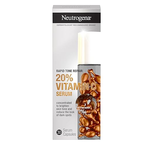 Neutrogena Rapid Tone Repair 20% Vitamin C Brightening Serum Capsules, Antioxidant Face Serum to Brighten Look of Dark Spots & Even Skin Tone, Oil-Free, 30 Serum Capsules