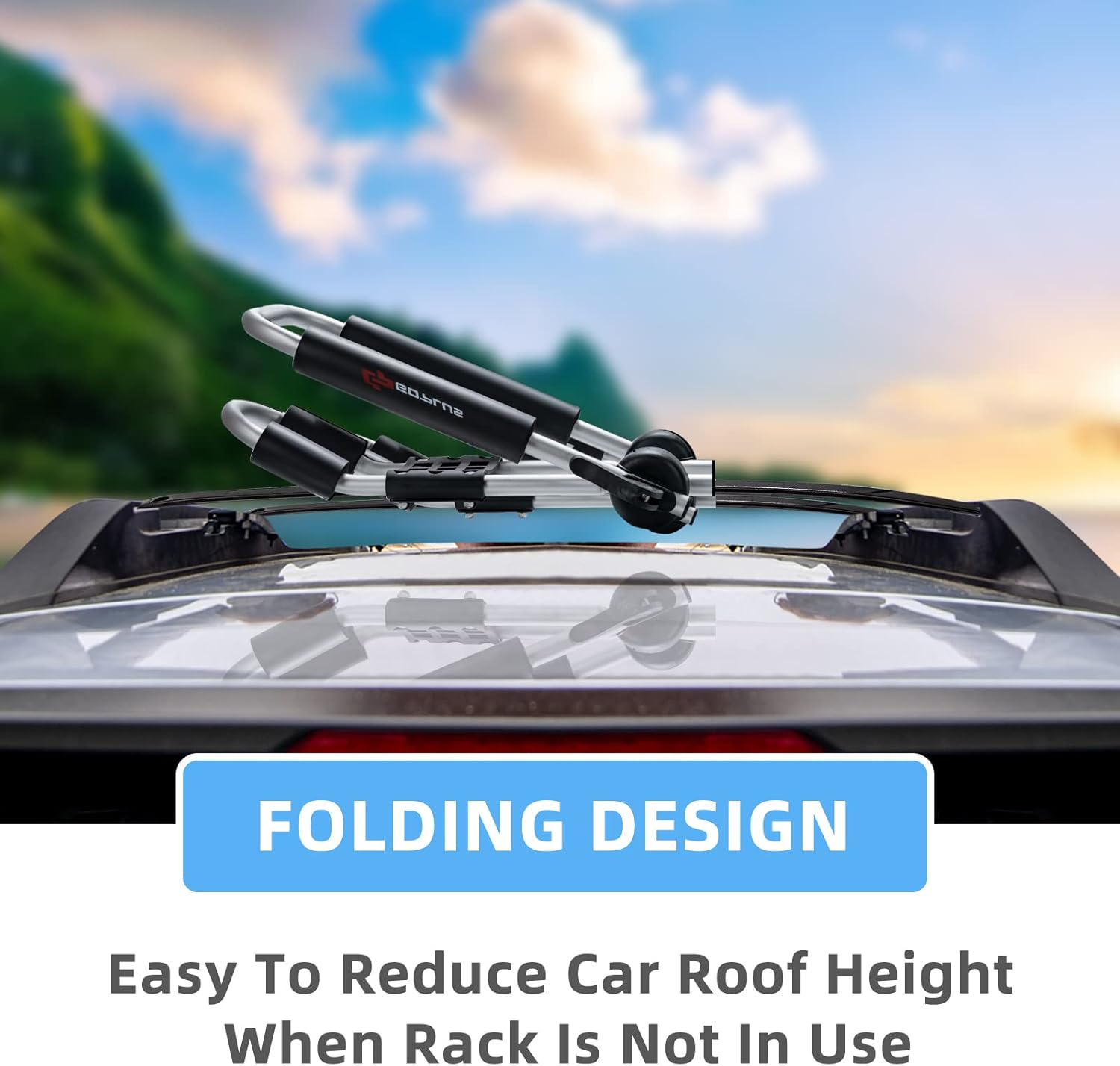 Goplus Kayak Roof Rack, 2 Pcs Folding J Bar Kayak Mount Rack for SUV Truck Car Crossbar, Include Ratchet Straps, Protective Foam Pad, Adjustable Universal Kayak Carrier for Canoe SUP Boat (Unilateral)