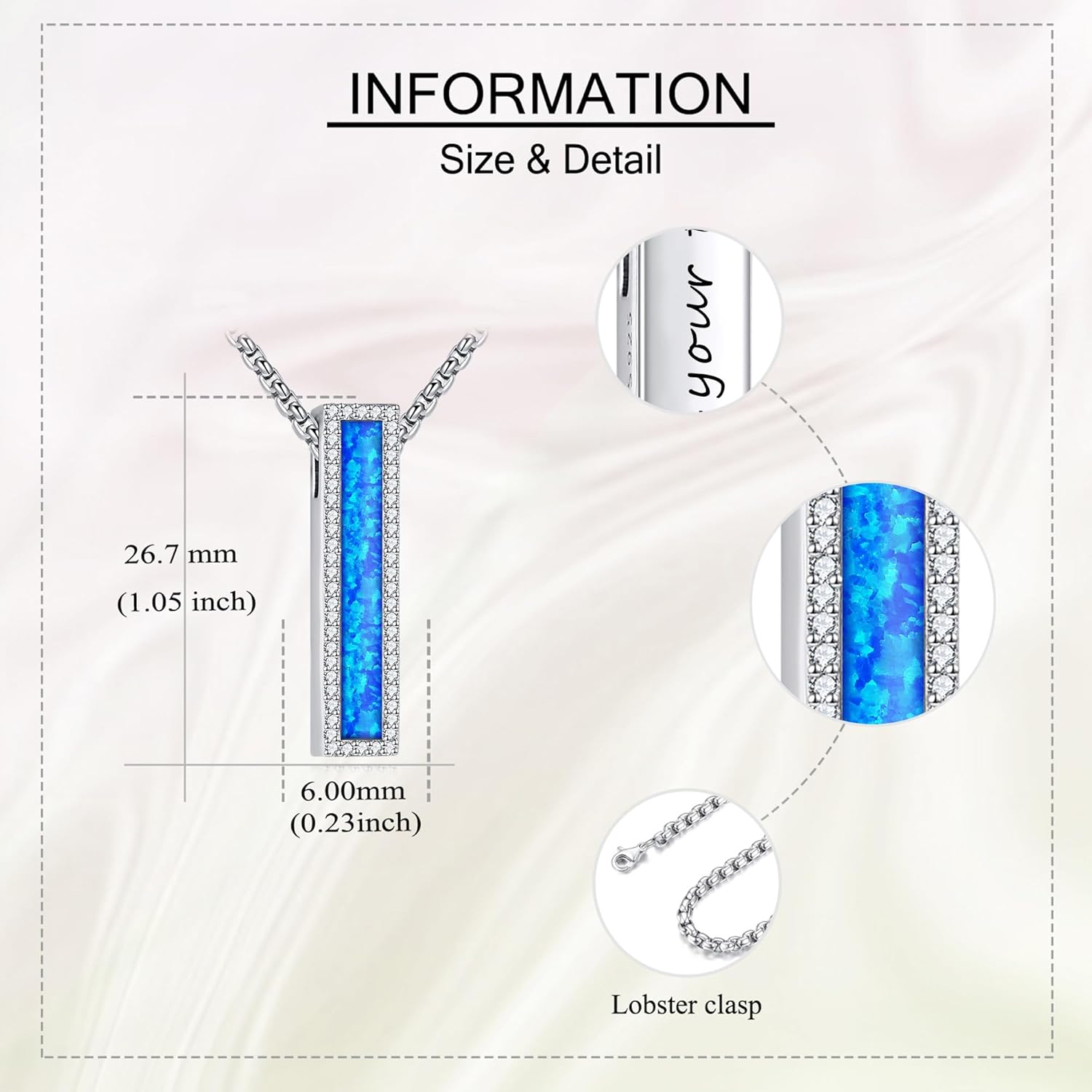 Cremation Urn Necklaces for Ashes Sterling Silver 3D Vertical Bar Memorial Pendant for Loved Ones Keepsake Cremation Jewelry Gifts for Women Men - Image 6