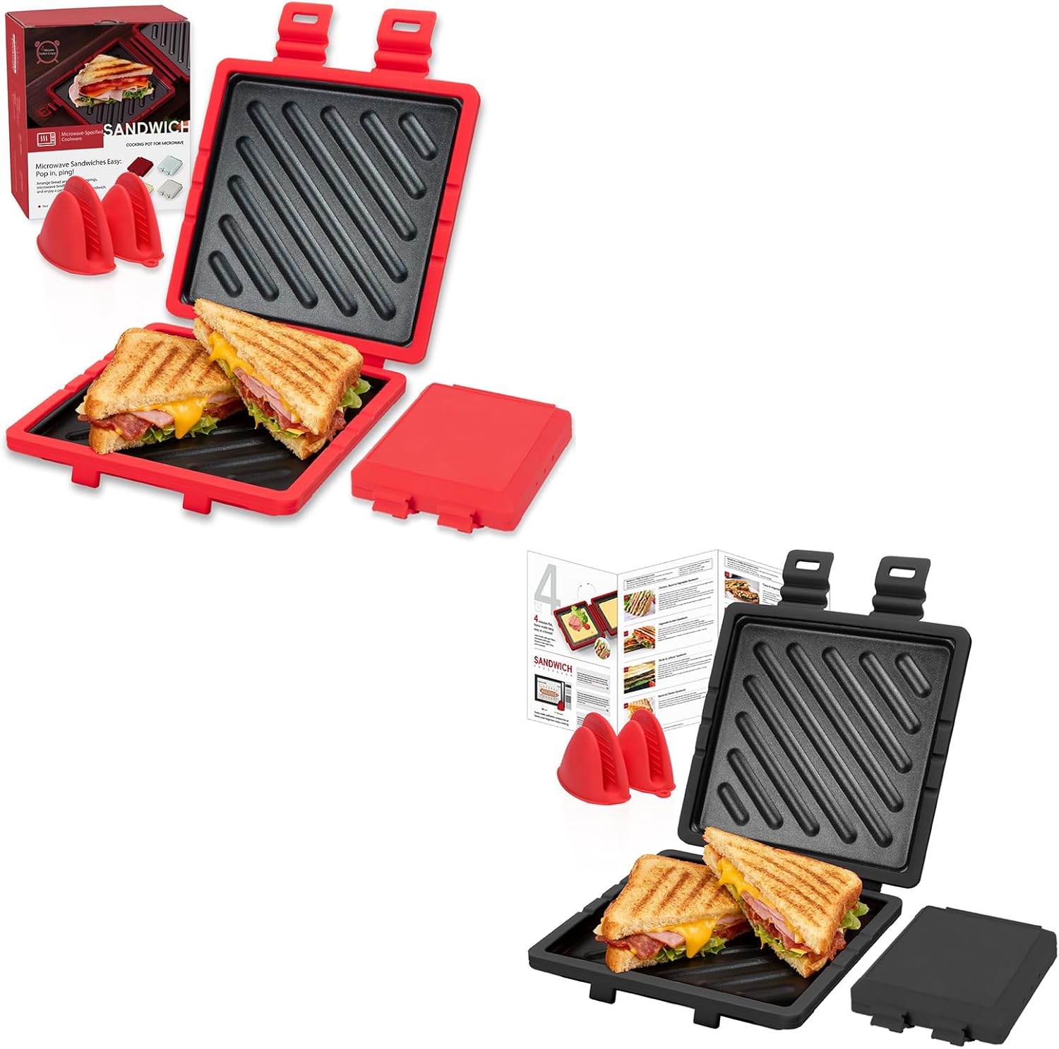 Microwave Sandwich Maker, Microwave Toaster with Adjustable Silicone Strap, Removable Non-Stick Microwave Grilled Cheese Maker, Microwave Grill Crispy, Melted in Minutes for Travel, Office, Dorm, Home