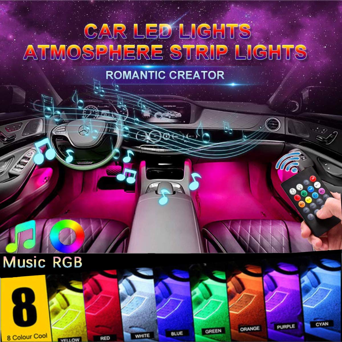 Amazon 車用インテリアライト オートパーツclub 4ピース36 Led Dc 12 Vマルチカラー車用ledストリップライトledダッシュ下照明 防水キットとワイヤレスリモートコントロール 白熱照明キット 車用充電器が含まれています カーナビ カー