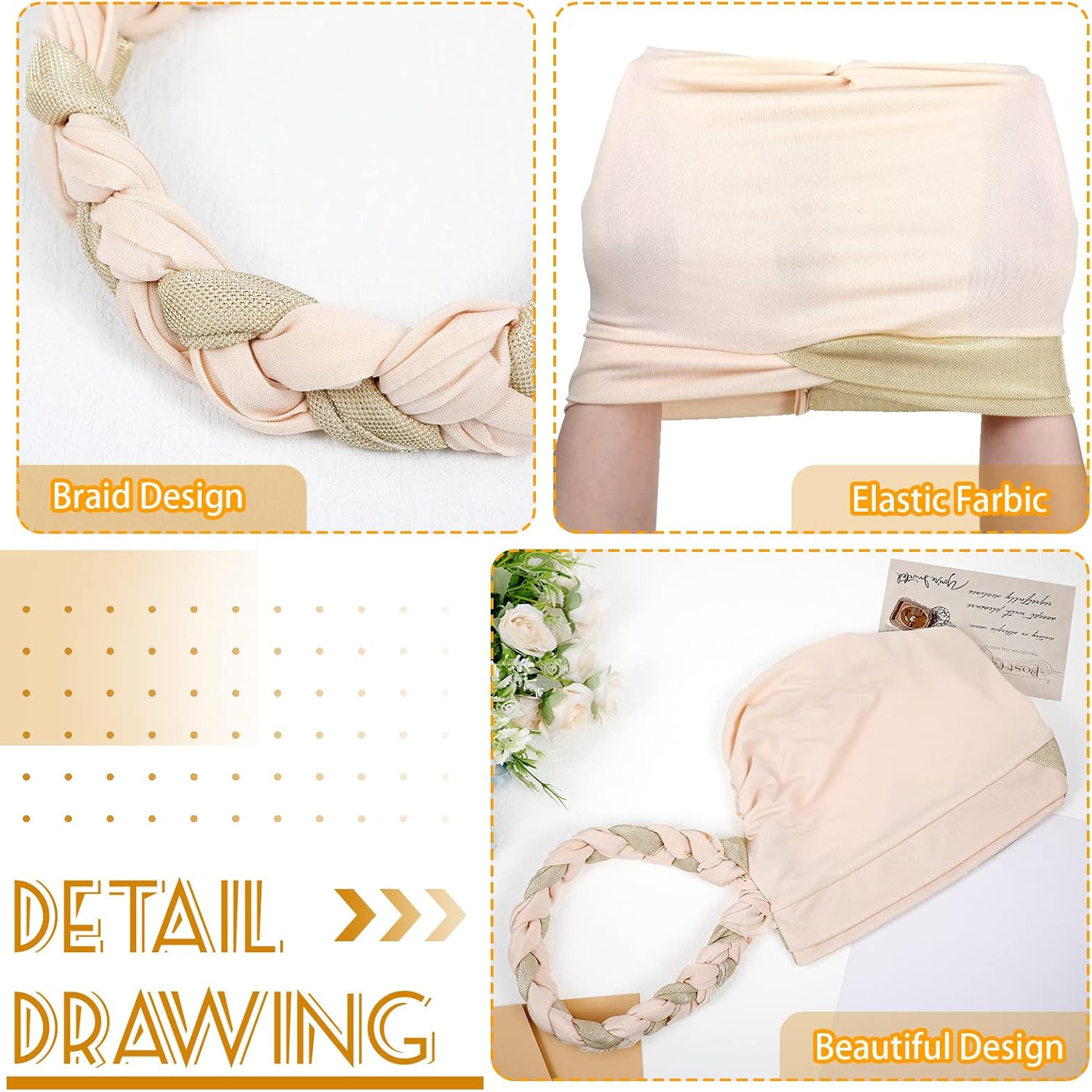 Vabean 6 Pcs African Black Women Turban Caps Beanie Headscarf Pre-Tied Twisted Braid Head Wraps - Image 5