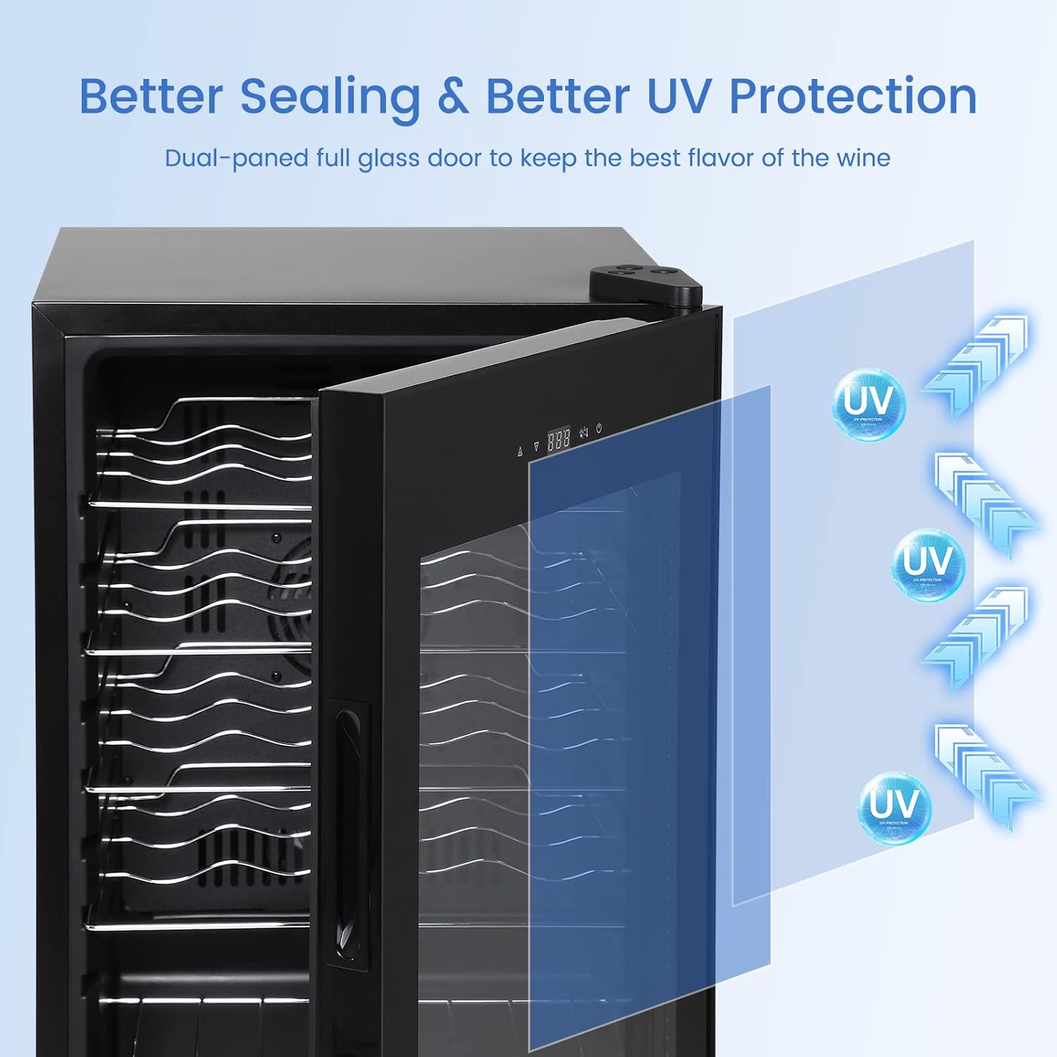 Wine Cooler Refrigerator - Freestanding Compressor Wine Chiller with Digital Temperature Control, Glass Door, Adjustable Shelves, Quiet Operation, and Versatile Beverage Storage
