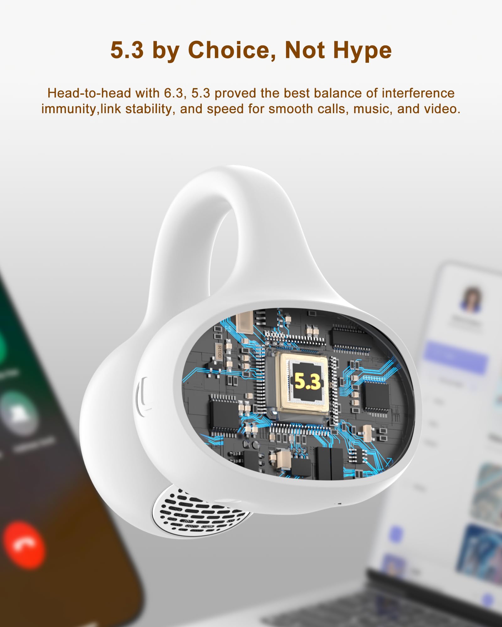 Auricolari a clip, auricolari aperti, wireless, Bluetooth5.3, leggeri, confortevoli, sportivi, corsa, con 50 ore di autonomia, display digitale intelligente, impermeabile IPX5, per allenamento