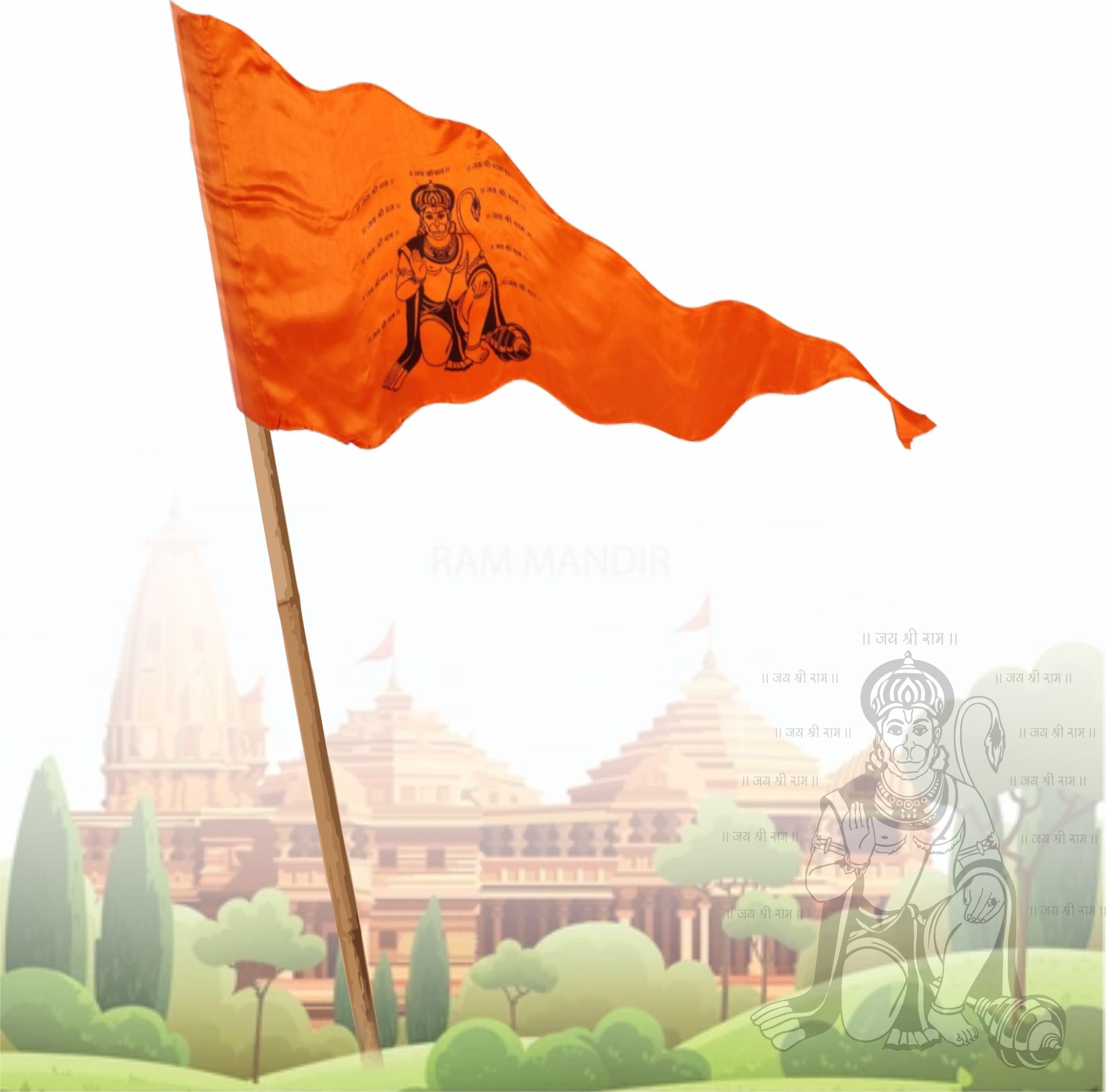 La Jarden® Sacred Rise Flag – Bajrangbali Bhagwa Dhwaja (2.16 × 3.33 ft / 26 × 40 in) | बजरंगबली ध्वजा | Jai Shri Ram Printed Saffron Flag for Terrace, Mandir & Home Display | Divine Presence (Pack of 1)
