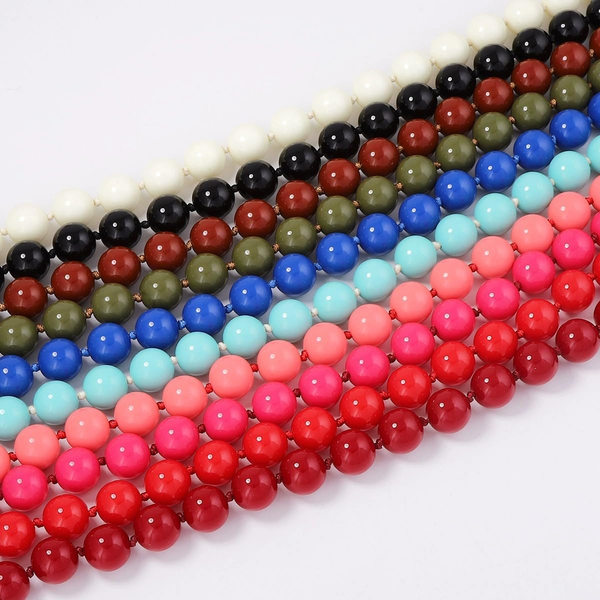 Caiyao Bohemian Colorful Acrylic Round Beaded Choker Necklaces Handmade Adjustable Resin Beads Clavicle Rope Necklace for Women Men Ethnic Costume Party Vacation Jewelry Gifts
