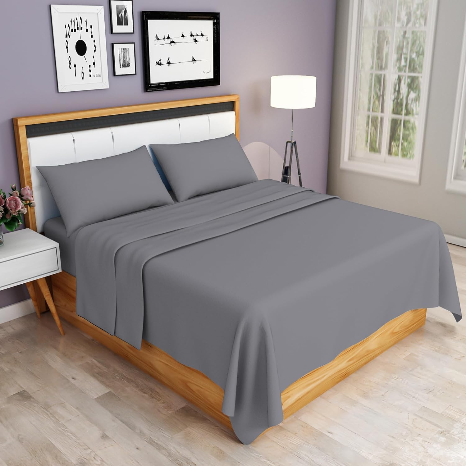 HOMES-LINEN Flat Sheet 100% Egyptian Cotton 200 Thread Count Hotel Quality Flat Bed Sheets (Grey, Super King)