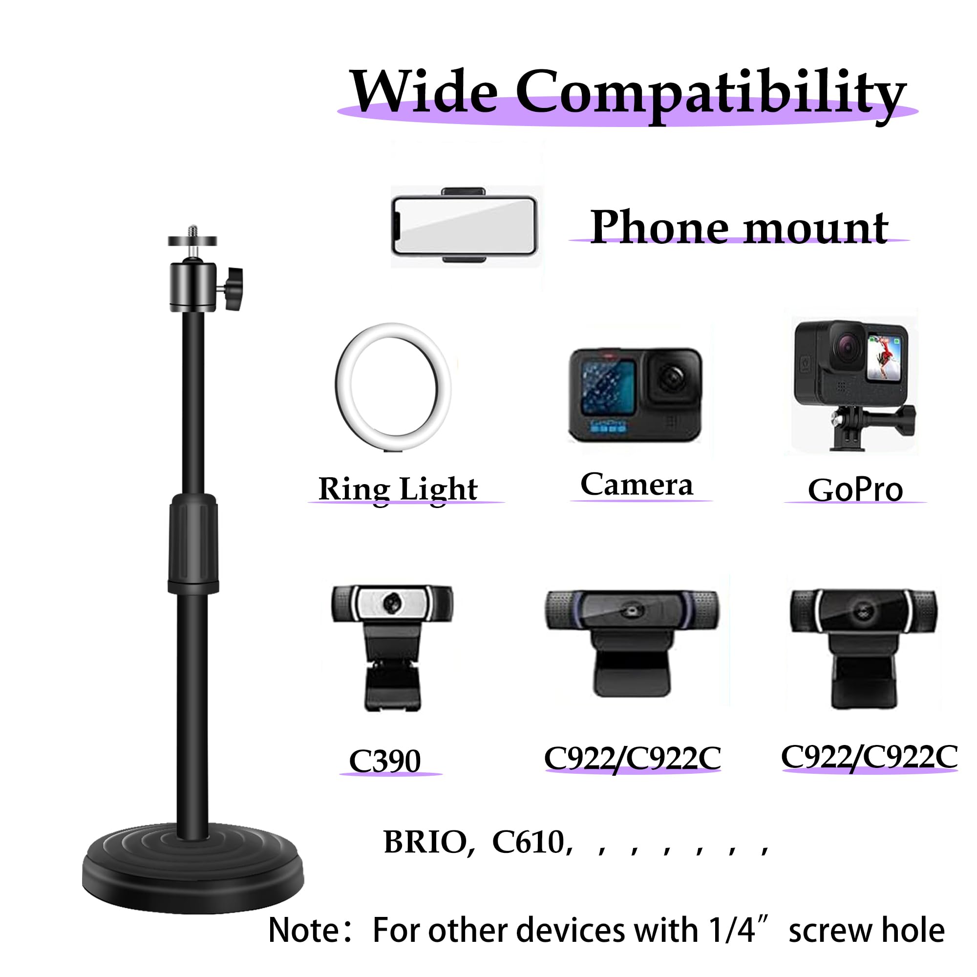 Webcam-Ständer, 12,6 Zoll Webcam-Ständer für Schreibtisch, verstellbare Webcam-Halterung Kameraständer für Logitech Webcam C922 C930e C920S C920 C615 C960 C920x BRIO 4K NexiGo N60, Telefone