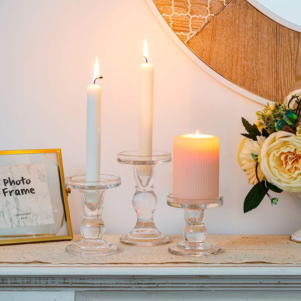 NUPTIO Set of 3 Clear Glass Candle Holders for 7.5cm Pillar & Taper Candle - Image 4