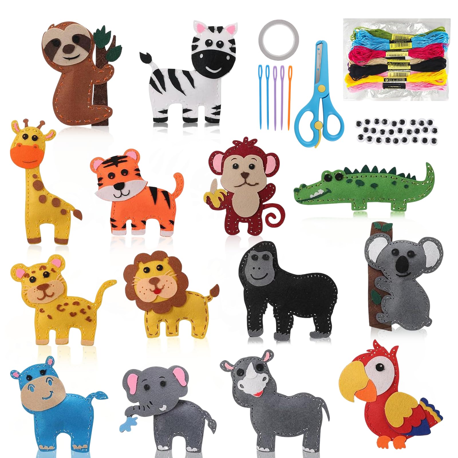Kit Cucito Feltro TZEKING Per Bambini (6+ Anni): 14 Animali Fai Da Te Con Tutorial Video, Gioco Creativo Ed Educativo