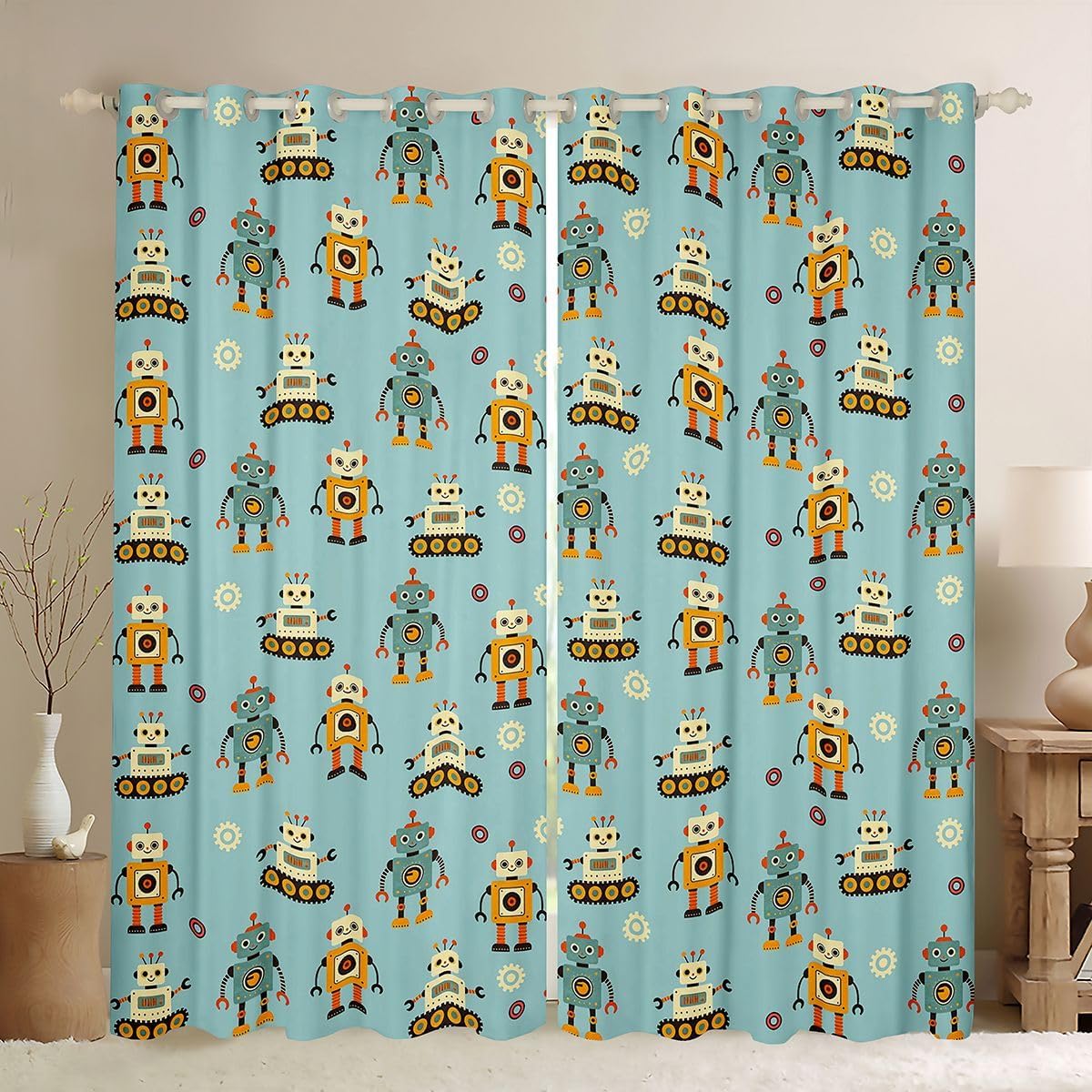 Castle Fairy Retro Super Robot Blackout Curtains for Bedroom,38Wx45L