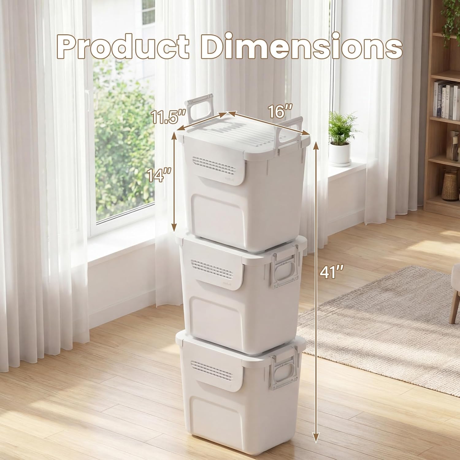 GOFLAME 3 Pack Plastic Storage Bins, 32QT Stackable Storage Containers with Removable Lids, Latching Handles and Ventilation Holes, Nestable Storage Boxes for Home Office Organization, White