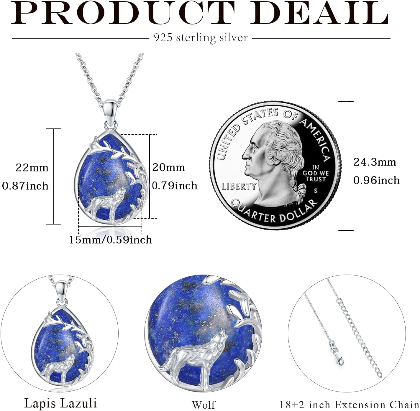 Wolf Necklace for Women S925 Sterling Silver Moonstone Celtic Wolf Necklace Tree of Life Pendant Animal Jewelry Gift for Mom Daughter Wife Halloween - Image 3