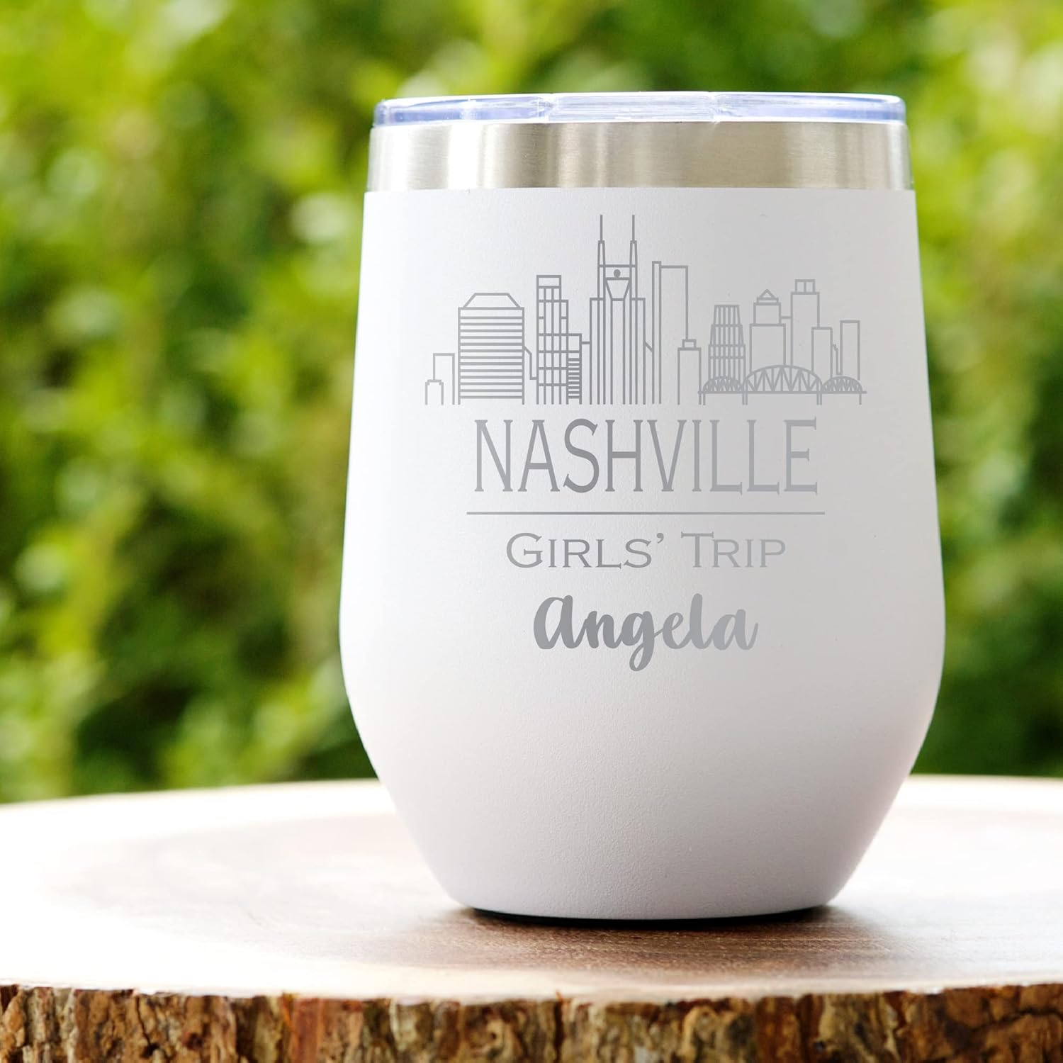 AVITO Personalized Nashville Tumbler - 12 oz Wine Tumbler with Lid - Laser Engraved - Vacuum Insulated - Stainless Steel - Girls Trip - Thank You Gifts - Nashville Bachelorette