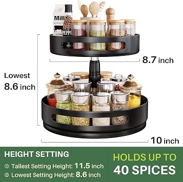 Lazy Susan Spice Rack Organizer for Cabinet, 2-Tier Metal, 10 in