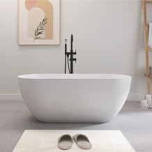 SJ STAR&JANE 51" Solid Surface Freestanding Bathtub, Matte White Oval Soaking Stone Resin Tub with Overflow and Pop-up Drain for Modern Bathrooms