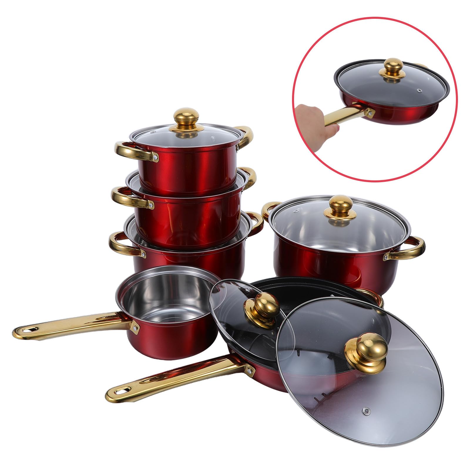 ULTECHNOVO Set Pentole 6 Pezzi in Acciaio Inox per Cucina Domestica e Commerciale, Pentole Resistenti alla Bollitura e Frittura con Coperchi in Vetro Trasparente