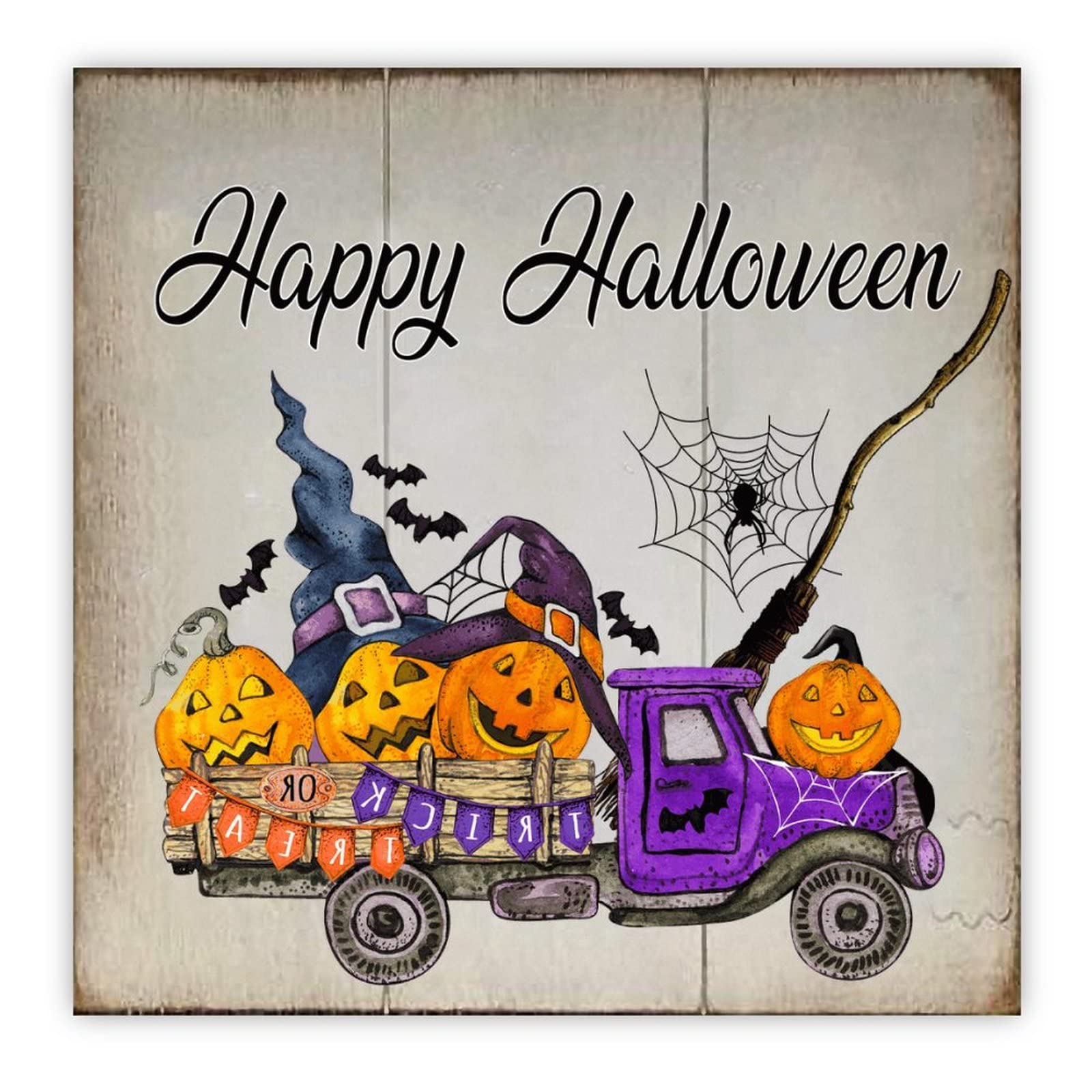 Panneau en bois violet citrouille d'Halloween Hello Pumpkin 40x40 cm