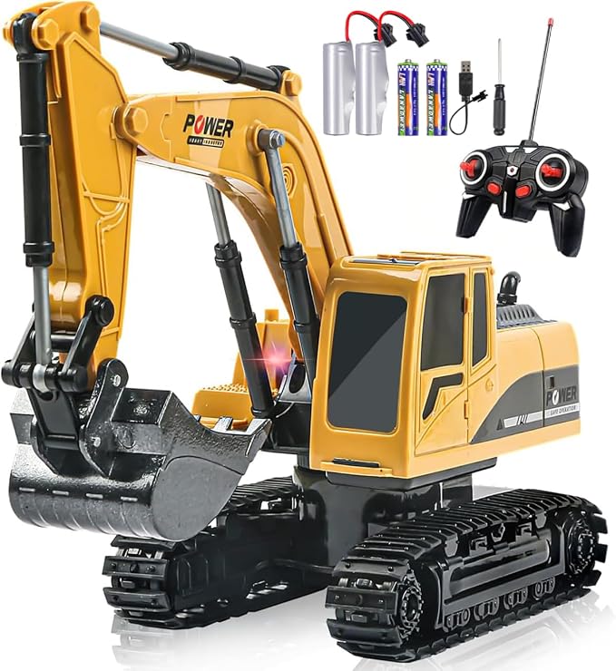 RedCrab Pelleteuse Télécommandée Rechargeable Pour Enfants – Godet Métal, Rotation 680°, Démonstration Auto, Lumière Et Son