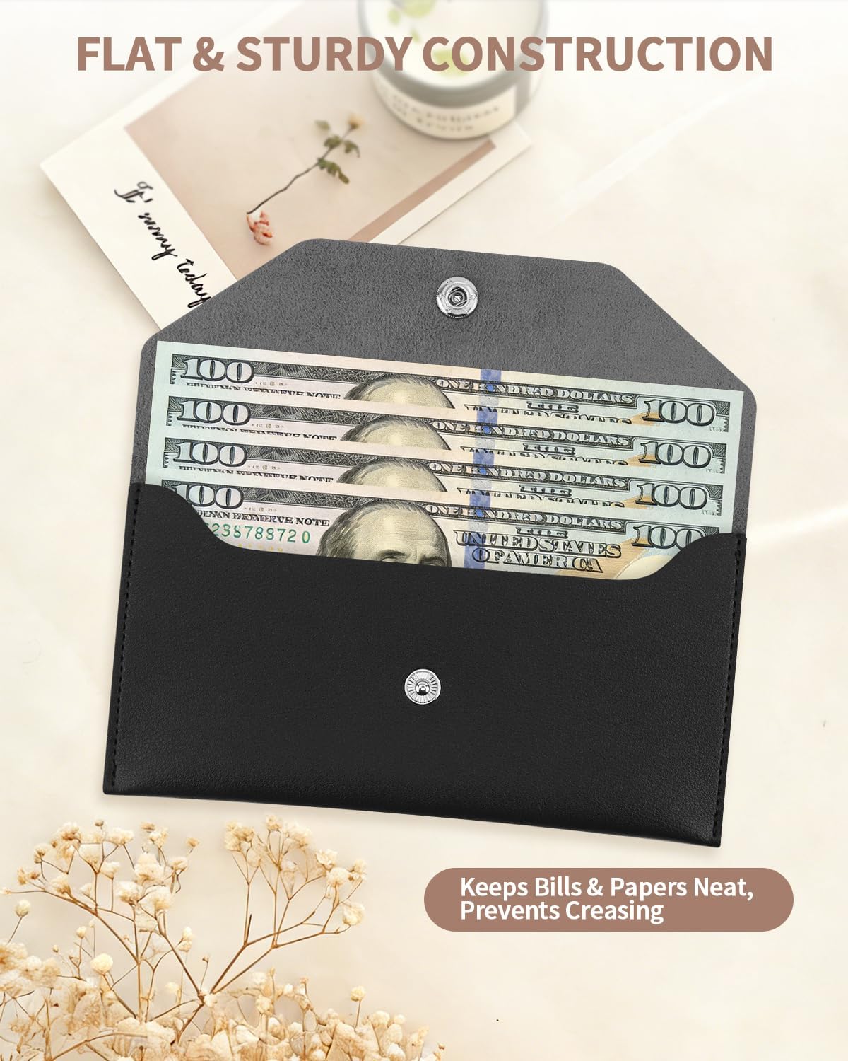Abvsdu 1 Pieces Money Saving Binder, Black PU Leather Cash Envelopes Cash Wallet, Reusable Money Saving Binder for Wallets with Cash Envelope Tab Stickers for Bill Planner thumbnail
