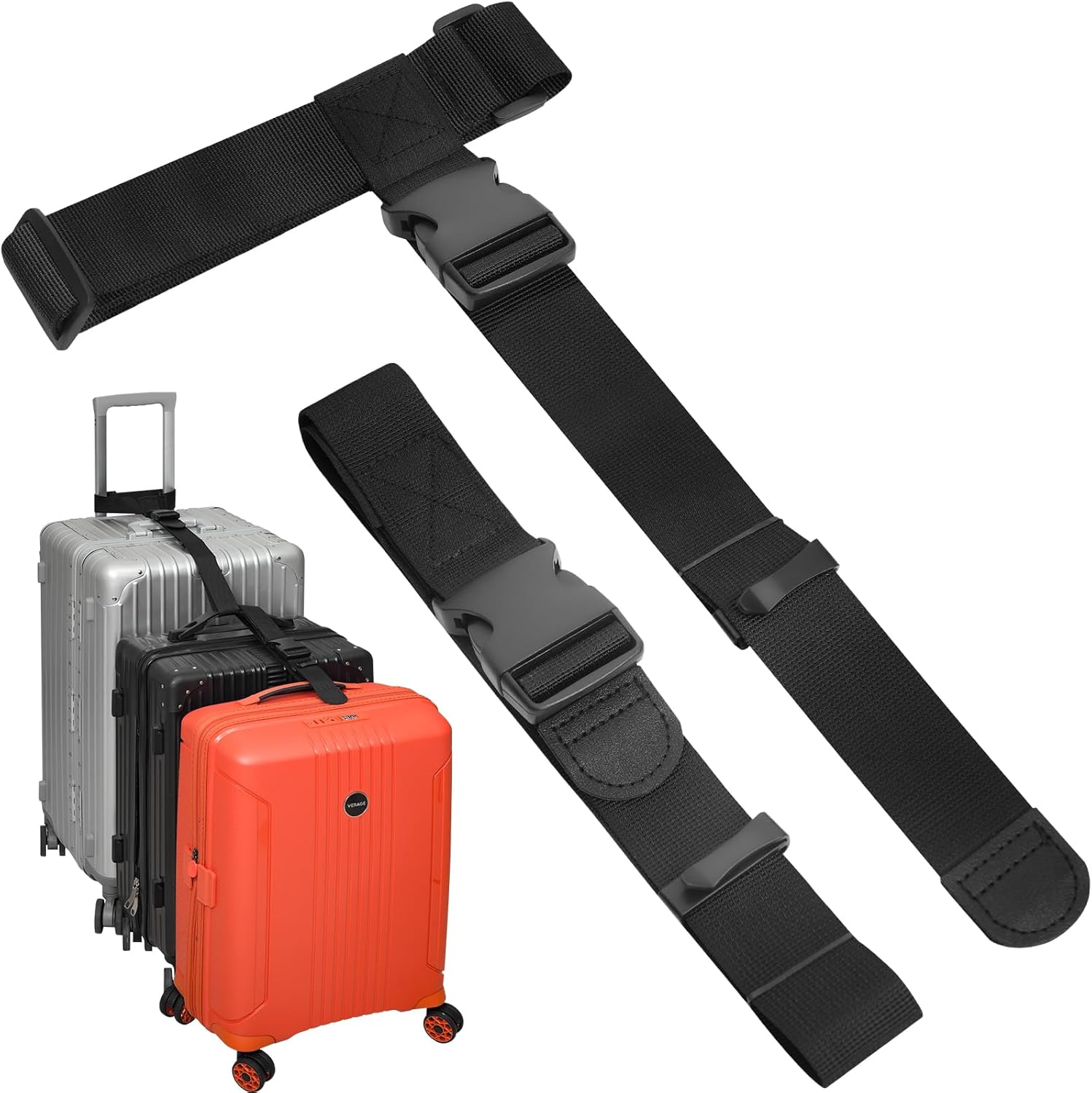 BILIONE Luggage Connector Straps, Suitcase Straps to Connect 3 Suitcases ＆ Add A Bag, Luggage Straps for Suitcases Adjustable Buckle Belt (Black, 2 Pack) - Amazon product rated Grade B