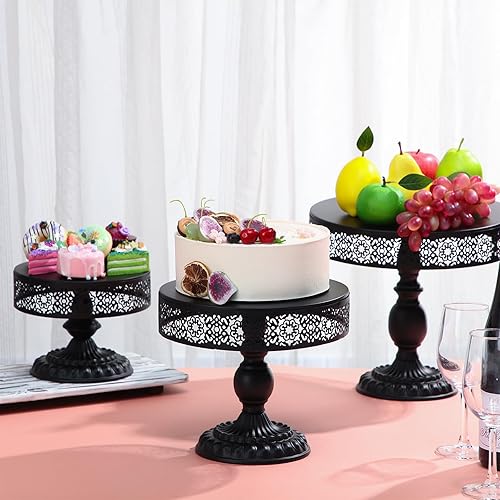 Miniatura 7 de 3 soportes de metal para tartas de 8, 10, 12 pulgadas, soporte redondo para tartas, juego de mesa de postre, decoración de mesa de pasteles, soporte
