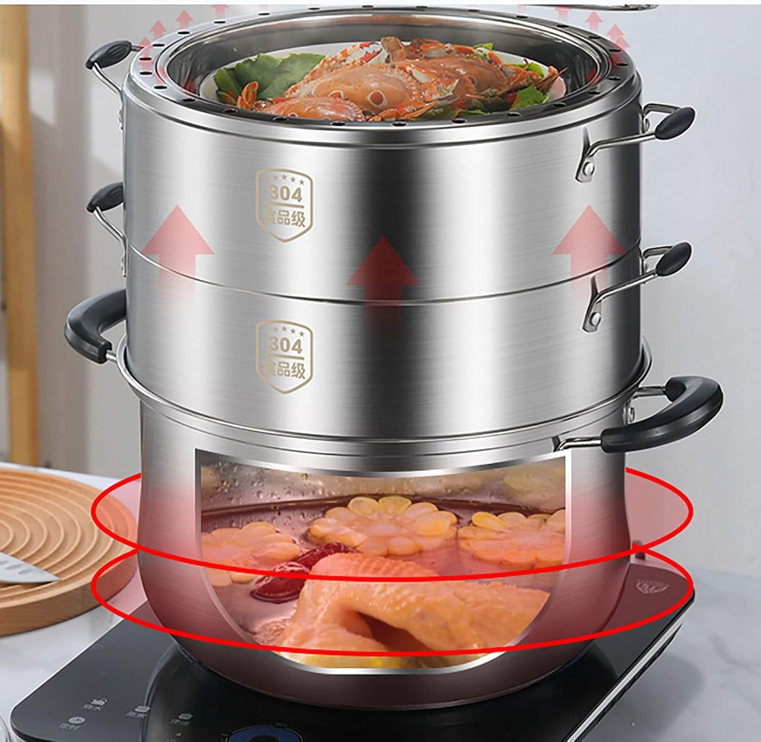 FUSIONTEC 赤 鋳鉄製 両手鍋 ガラス蓋付き 24センチ セブン・ザ