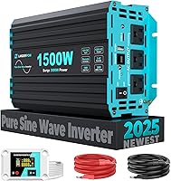 LANDERPOW 1500W Pure Sine Wave Inverter 12V to 120V AC for RV, Solar, Truck, Home - 3 AC Outlets, 30W USB-C, Remote Control, 3000W Surge