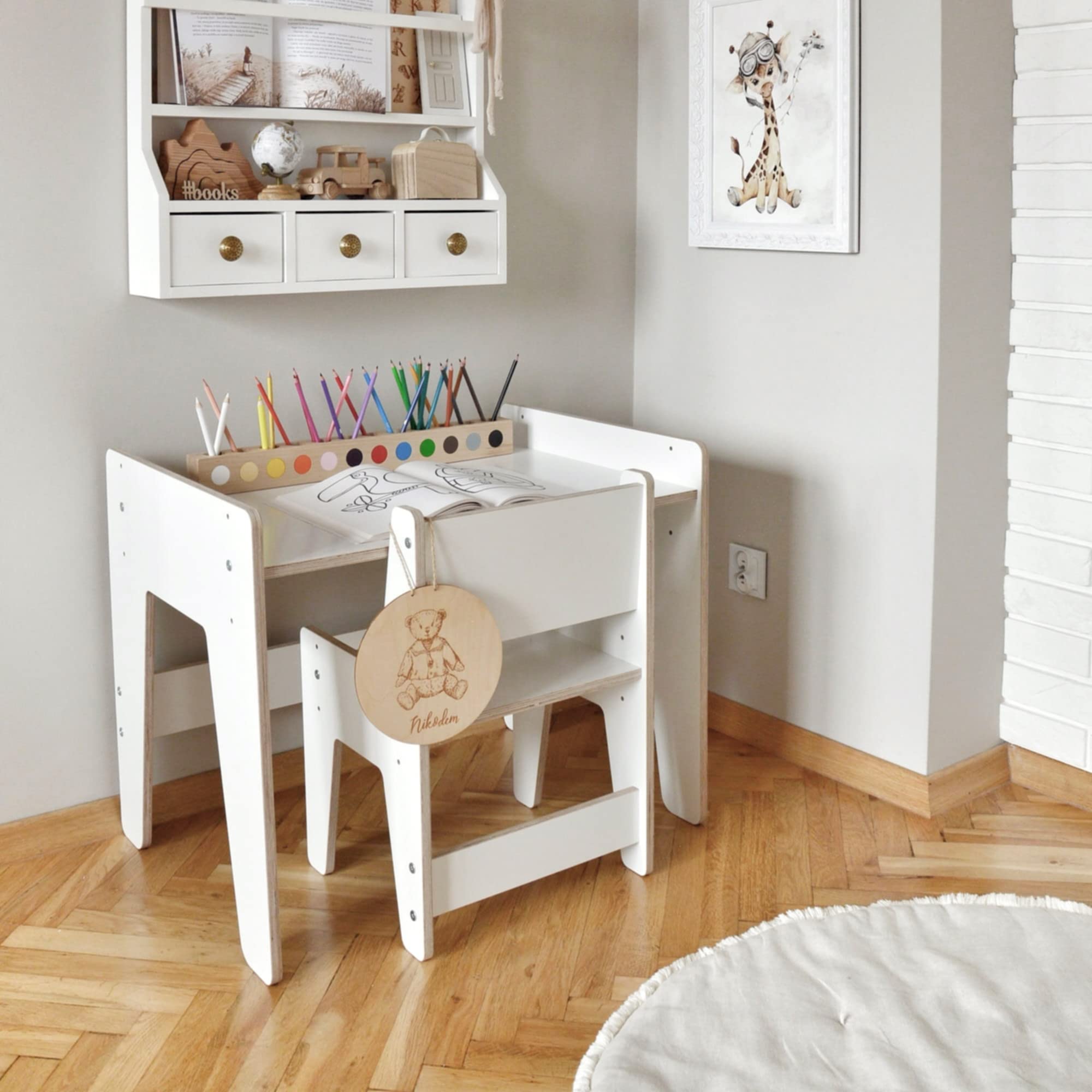 Montessori Schreibtisch Organizer Kinder - Stiftehalter Holz - Stifte Organizer - Stiftebox Holz - Organizer für Bleistifte mit 12 Farbkennung