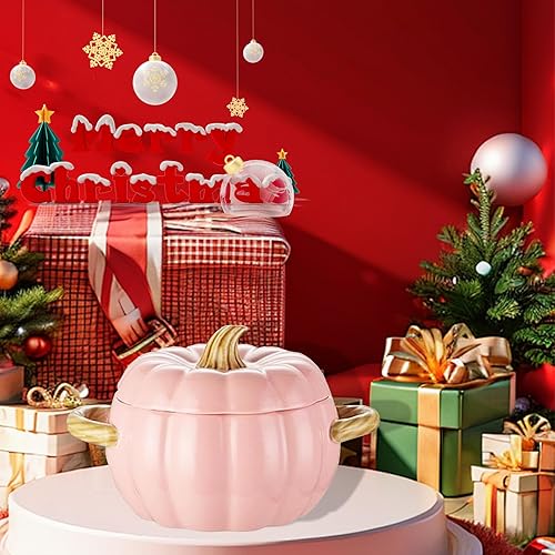 Miniatura 6 de Olla de horno holandés con tapa, cacerola de postre de cerámica de calabaza, mini plato para hornear, lindo cuenco de calabaza, olla de cerámica