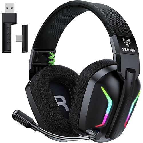Wireless Gaming Headset for PS5, PS4, PC, Laptop, Mac & Switch, Dual Low-Latency 2.4GHz USB/Type-C, Bluetooth Gaming Headphones with ENC Mic for Gamecube, 3D Stereo,Colorful Light, 50H Power
