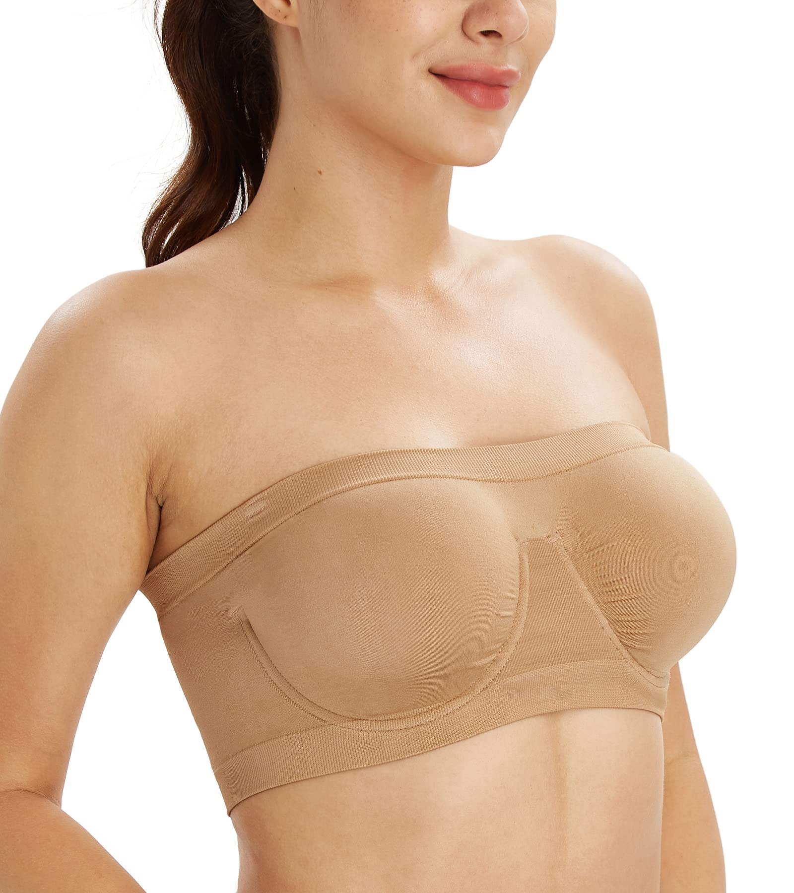 Lemorosy Women's Seamless Bandeau Underwire Strapless Bralette Non Padded Tube Top Bra