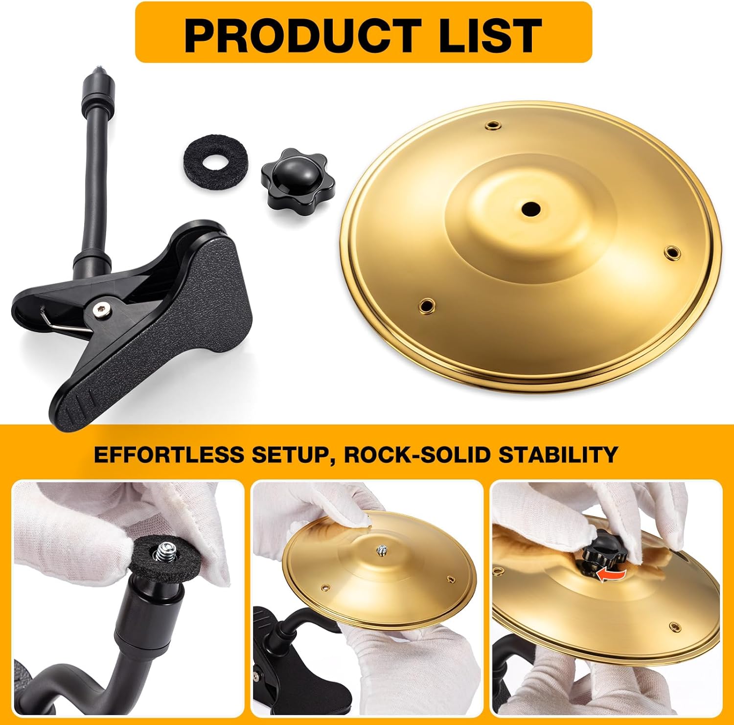 2PCS Desktop Cymbal, Desk Symbol Drum, Easy Clip-On Mini Cymbals for Drumer Music Lovers, Relief Your Working & Studying Stress, Fun Desk Accessory for All Type of Desks, Easy Installations - Gold