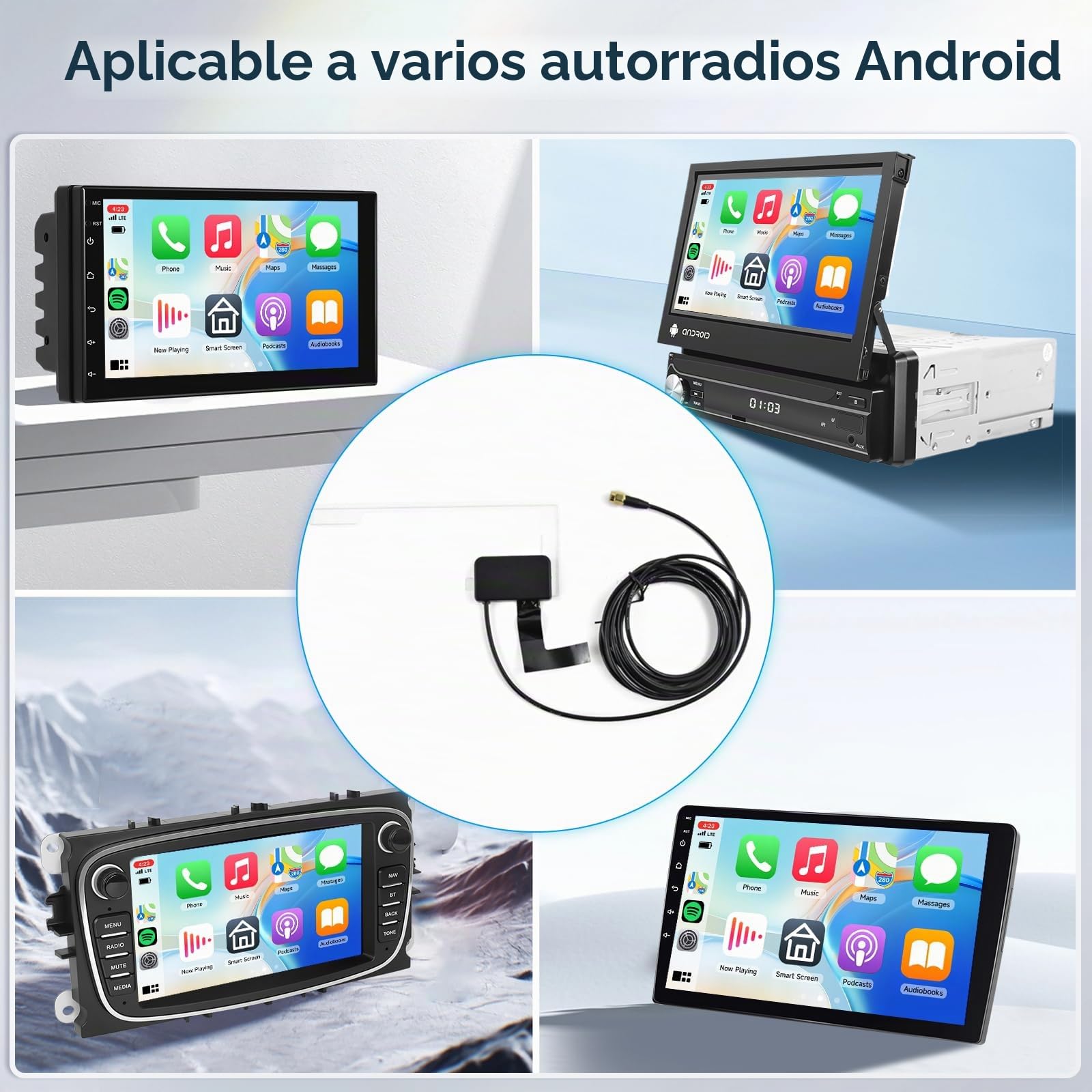 Hodozzy Dab Adaptador de Radio, Receptor de Radio Digital Dab+ para Estéreo de Coche Android, USB 2.0 D-AB+ para Dongle Módulo Universal con Antena D-AB, Adaptador Receptor de MP5 D-AB Box con Antena