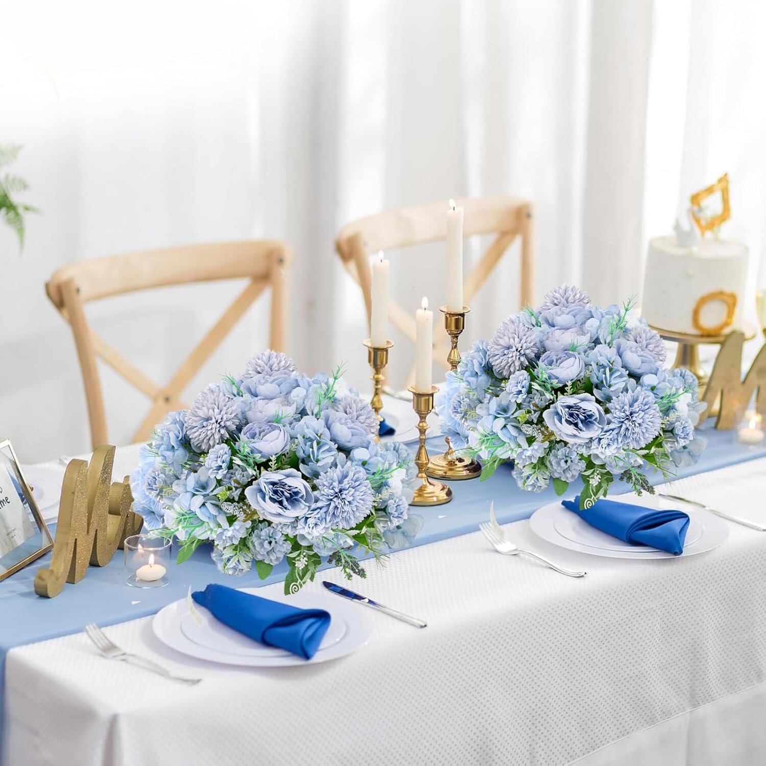 ASTRYAS Artificial Flowers, 4Pcs Blue Artificial Peonies Fake Peony Silk Hydrangeas for Decoration Faux Flower Arrangements for Home Decor Wedding Party (Light Blue) - Image 7