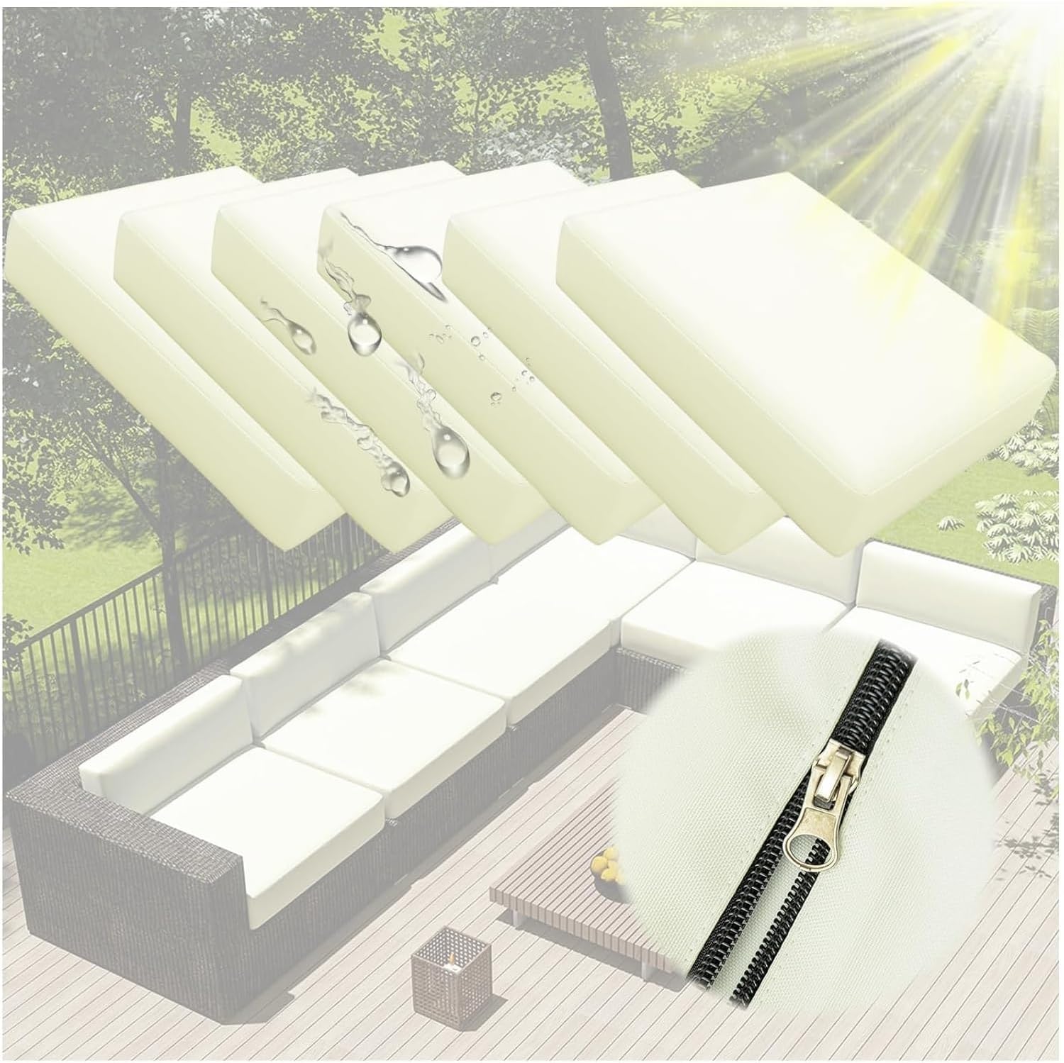 Waterproof Sofa Seat Cushion Cover Set 6 Pieces Zipper Closure Removable and Washable for Indoor Outdoor Patio Rattan Furniture 2pcs 55x45cm