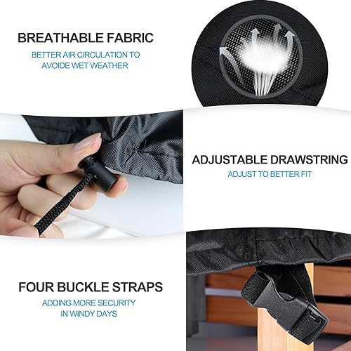 Miniatura 4 de Cubierta redonda para fogata, impermeable, 32 pulgadas de diámetro x 13.7 pulgadas de alto, cubierta duradera de gas para fogatas al aire libre,