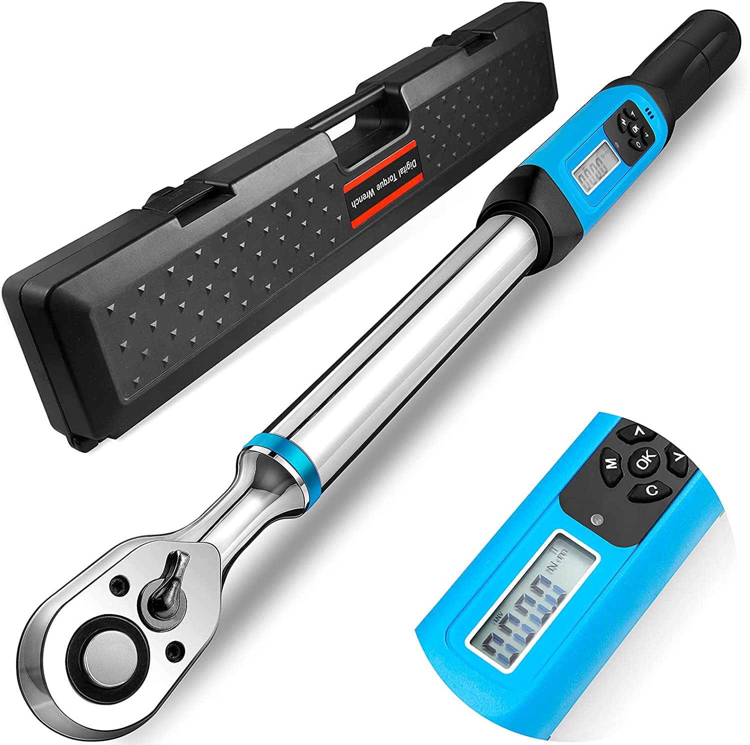 Digital Torque Wrench 1/2 Drive , 12.5-250 ft.-lb./17-340 N.m, Electric Torque Wrench with Buzzer and LCD Flash Notification, Higher Precision Accurate up to ±2% with Certificate of Calibration