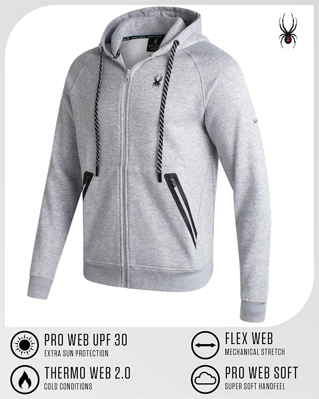 Spyder Mens Zip Up Hoodie - Brushed Fleece Sweatshirt with Pockets Men image 6