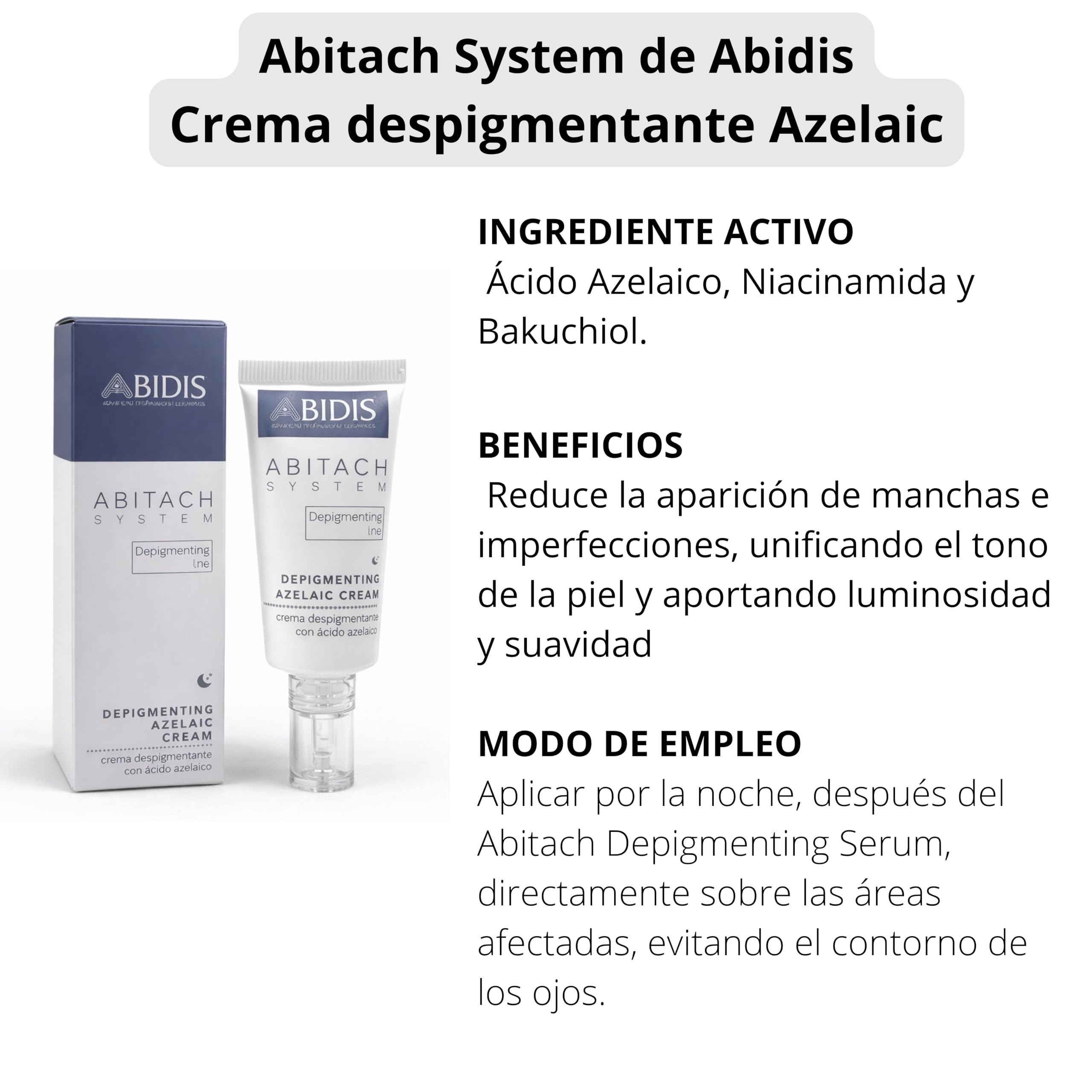 Abitach System Crema Despigmentante Intensiva 40ml | 20% Ácido Azelaico + Bakuchiol + Niacinamida | Tratamiento Nocturno Antimanchas y Antienvejecimiento | Aclara, Unifica e Ilumina | Alta Pote