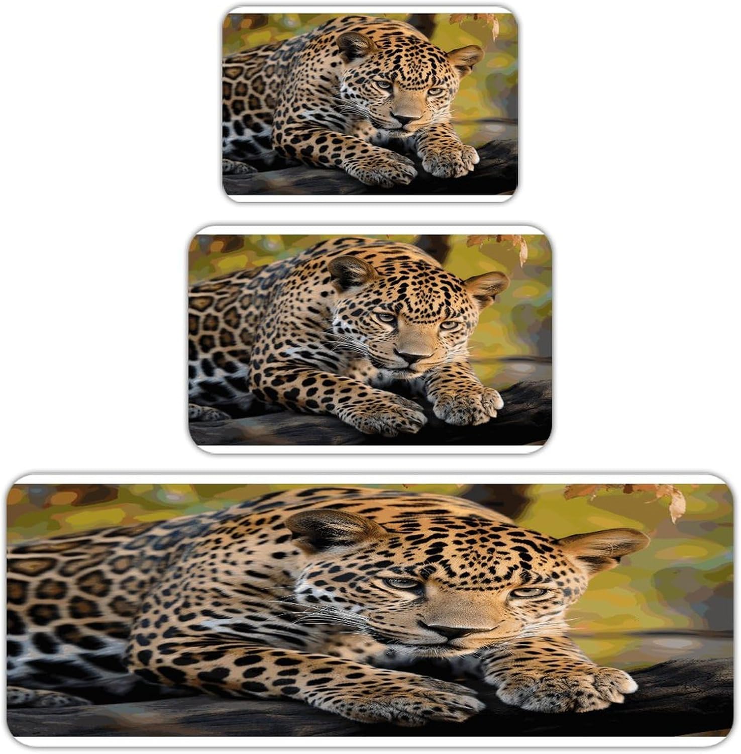 African Leopard Kitchen Mat Set of 3 Waterproof Floor Mats Non-Slip Kitchen Rugs Premium Flannel Rug Heavy Duty Standing Mat for Kitchen Home Bathroom Laundry
