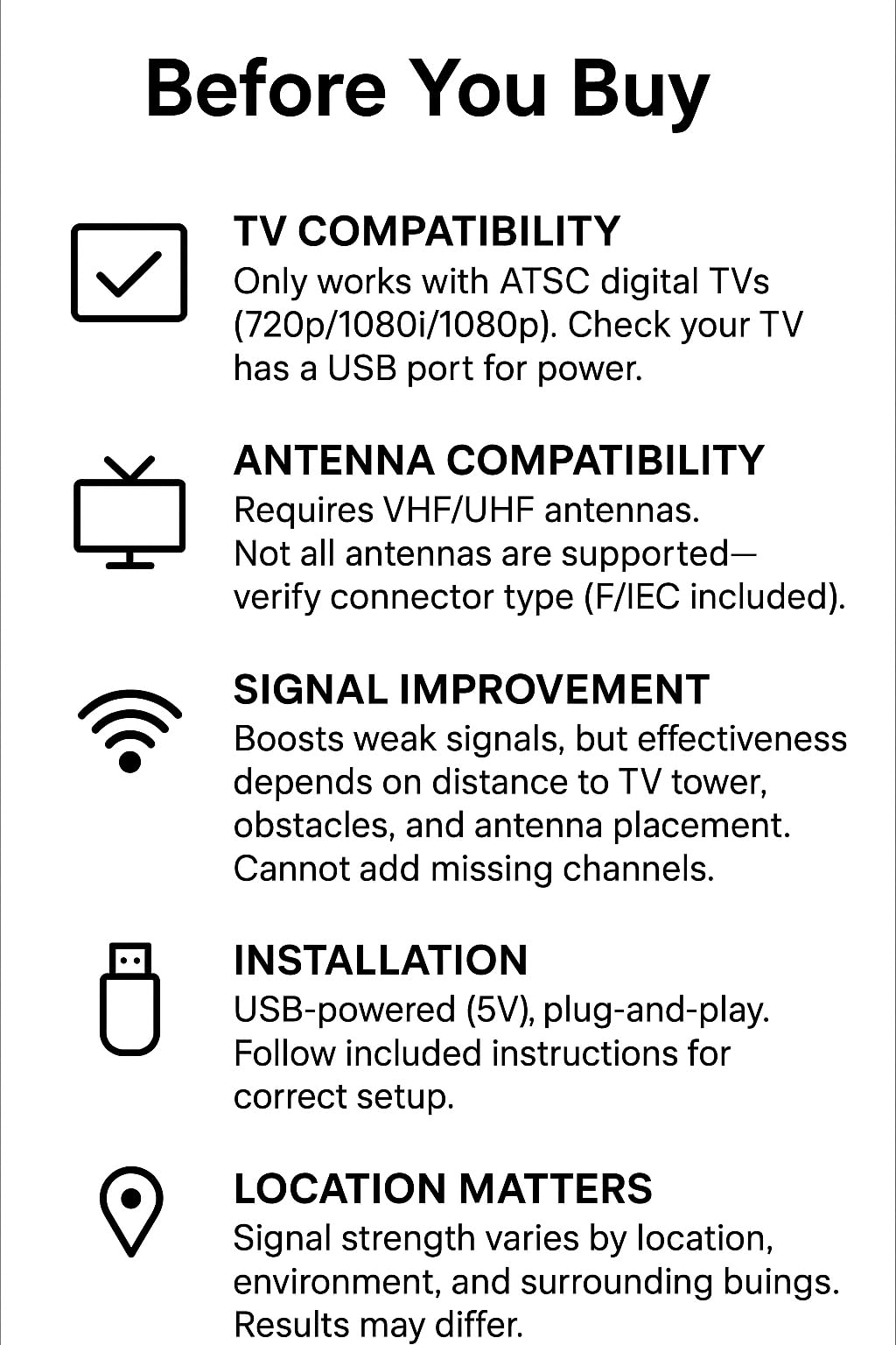 DollaTek HDTV Intérieur HD Antenne TV Numérique Amplificateur de Signal Récepteur de Sol Amplificateur d'antenne TV ATSC - Noir